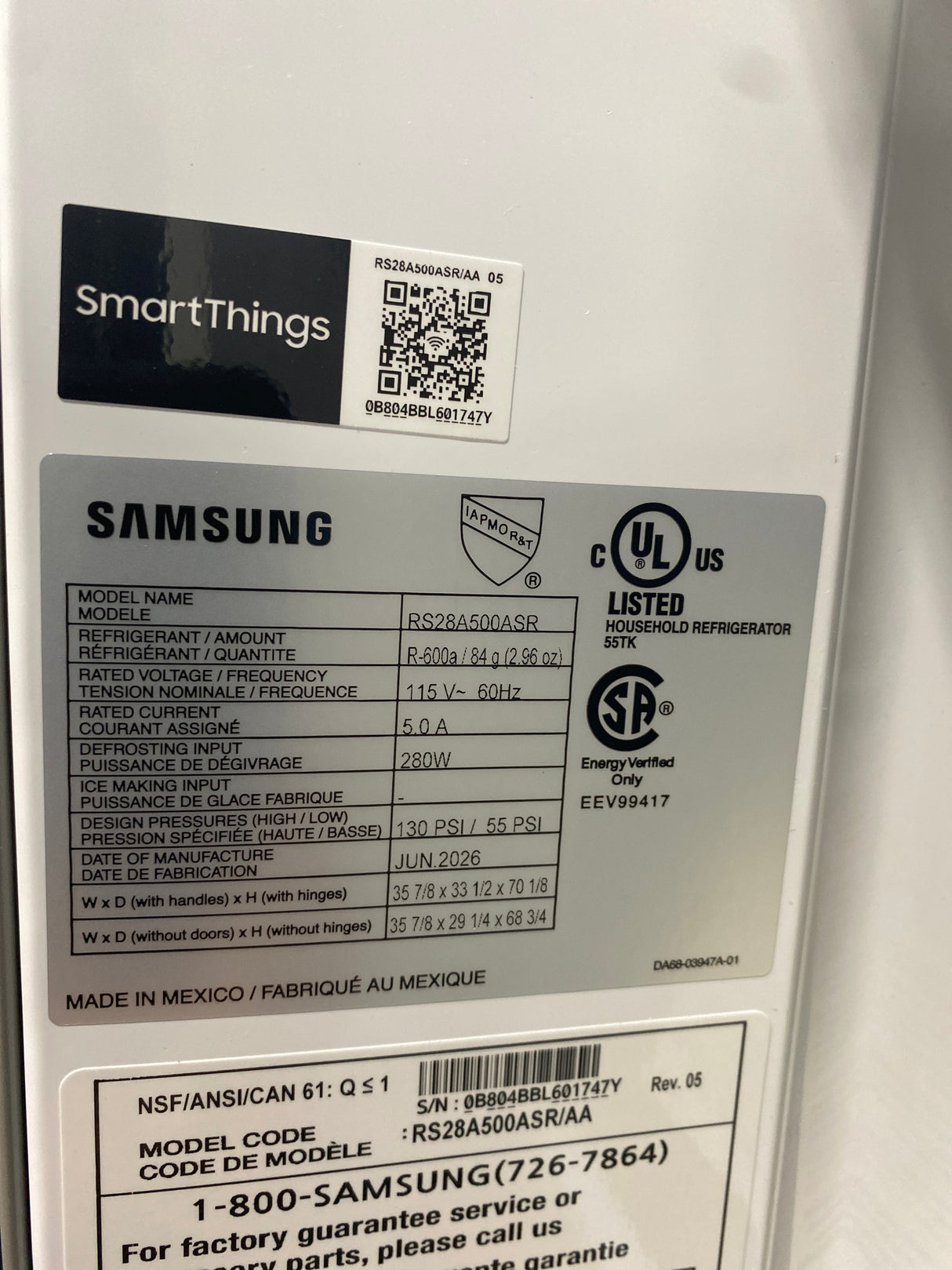 T12ID17 - Samsung RS28A500ASR/AA 28 cu. ft. Side-by-Side Refrigerator