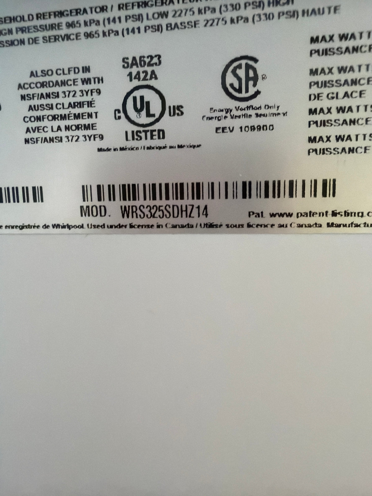 Whirlpool 24.6 cu ft Side-by-Side Refrigerator WRS325SDHZ - scratch and dent, Nampa ID (photo 5)