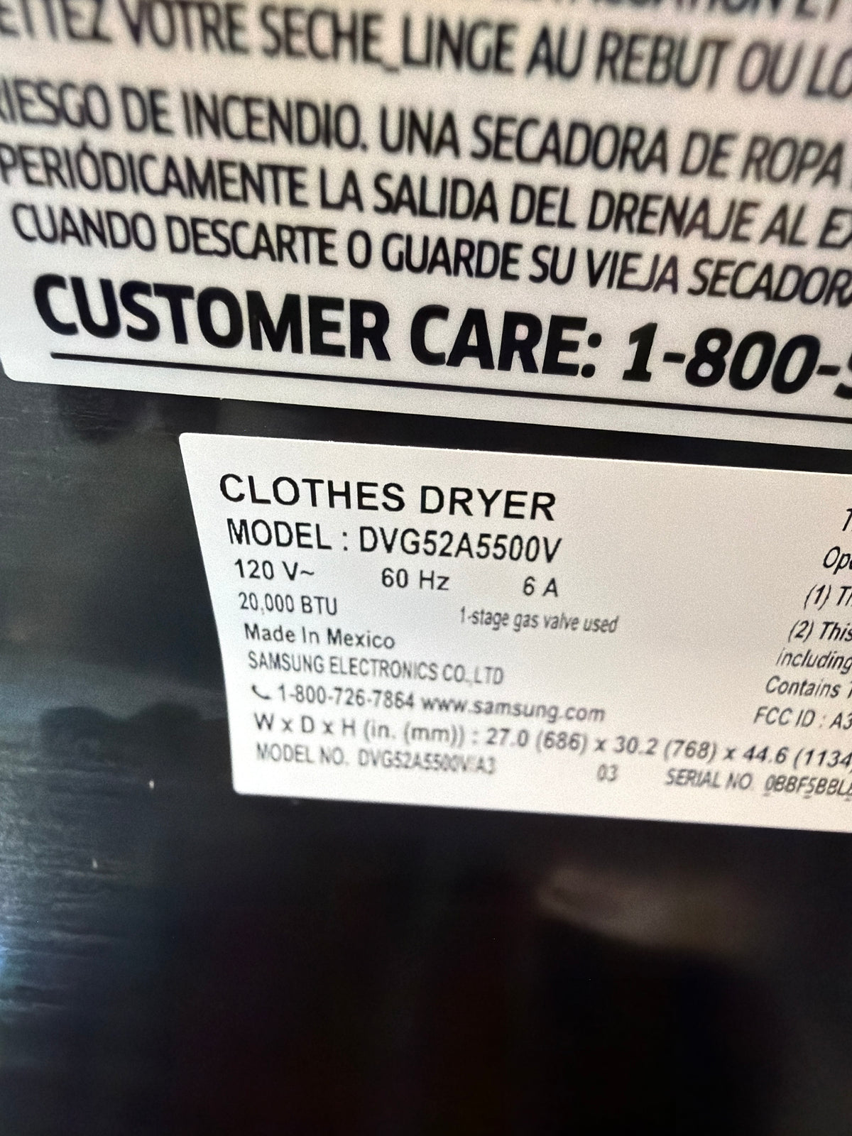 Samsung 7.4 cu ft Smart Gas Dryer DVG52A5500V/A3 – T2NP11
