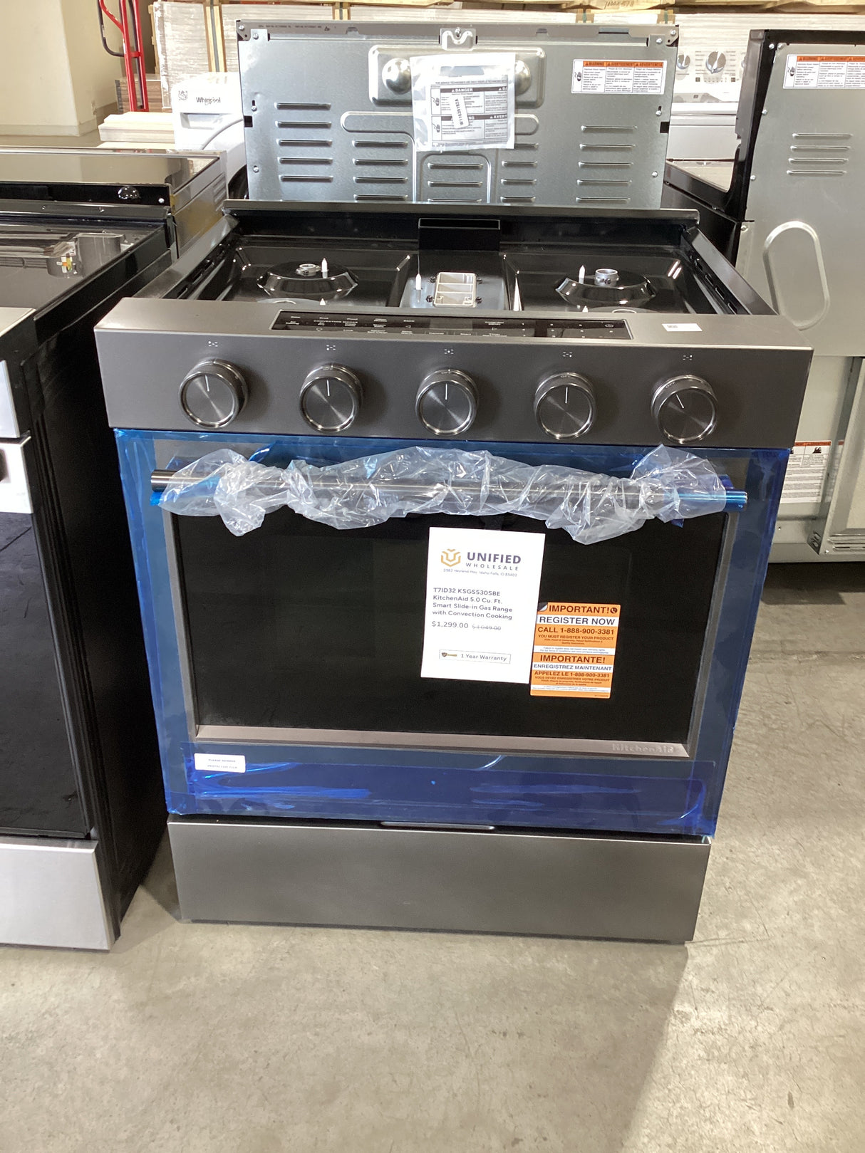 T7ID32 KSGS530SBE KitchenAid 5.0 Cu. Ft. Smart Slide-in Gas Range with Convection Cooking