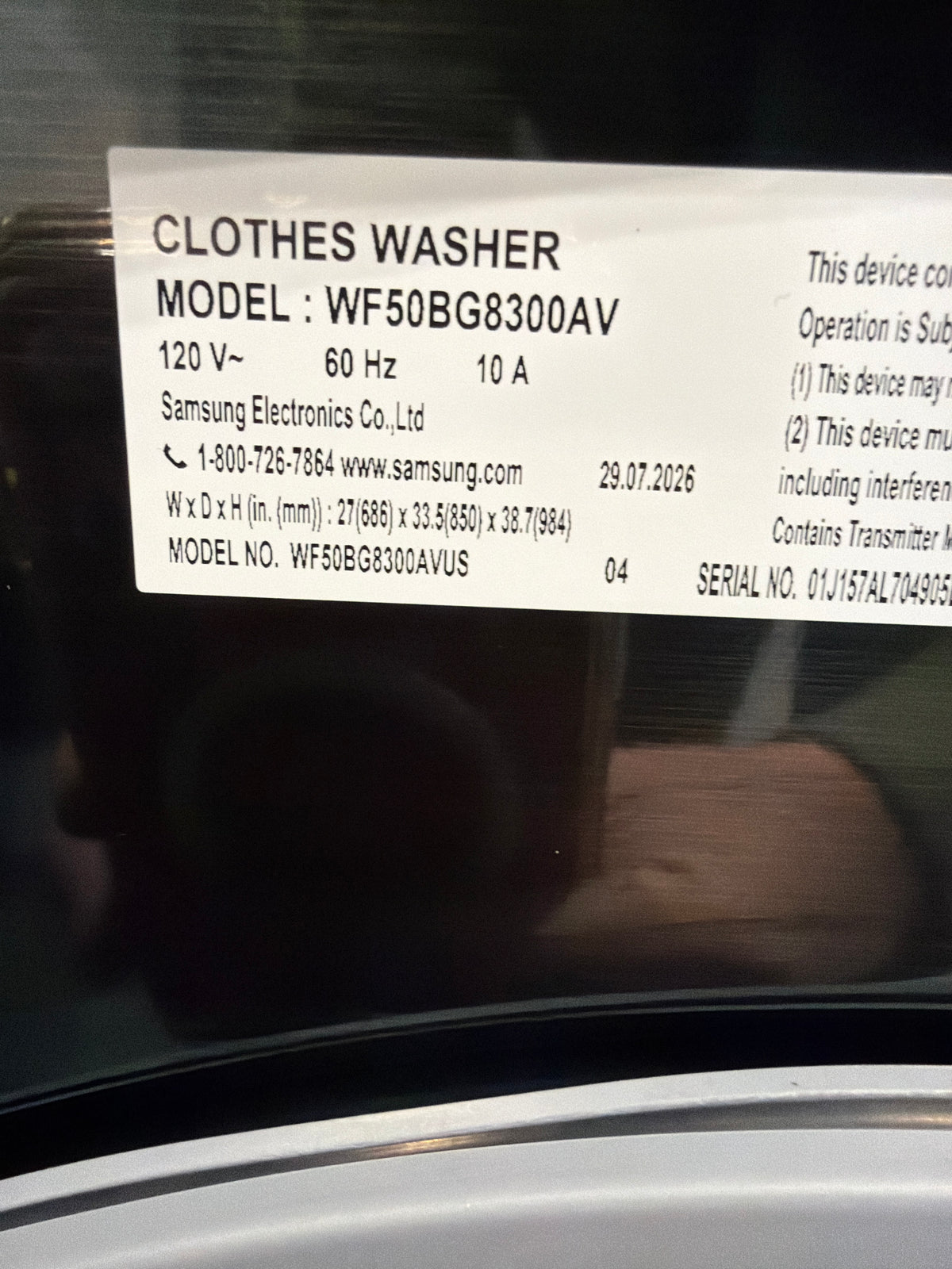 Samsung 5.0 cu ft Smart Front Load Washer WF50BG8300AVUS – T2NP37