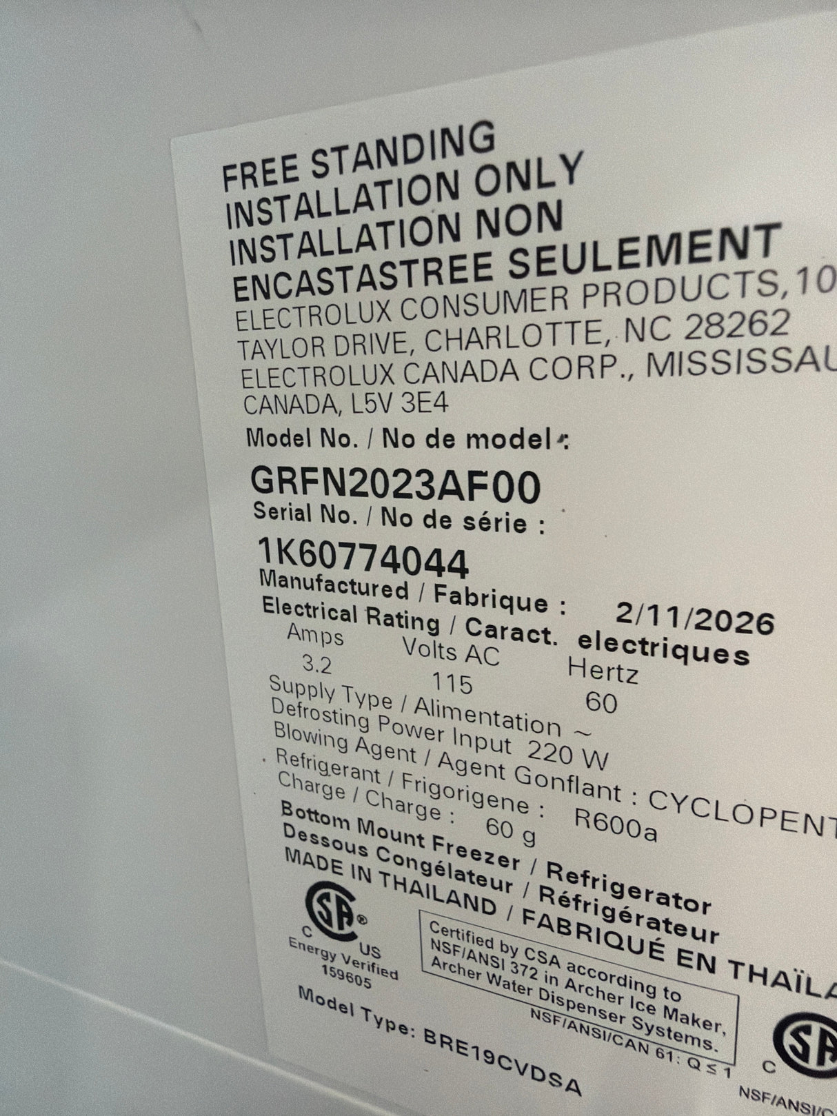 T9ID49 - Frigidaire GRFN2023AF French Door Refrigerator
