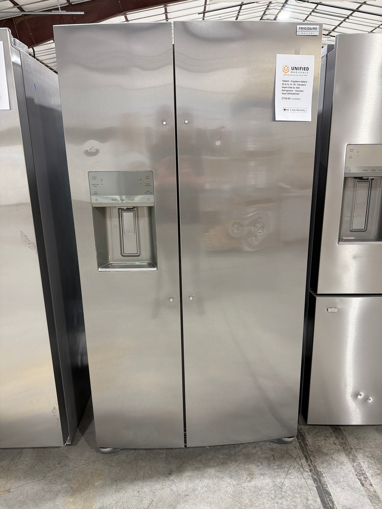 T6ID45 - Frigidaire Gallery - 25.6 Cu. Ft. 36'' Standard Depth Side by Side Refrigerator - Stainless Steel GRSS2652AF