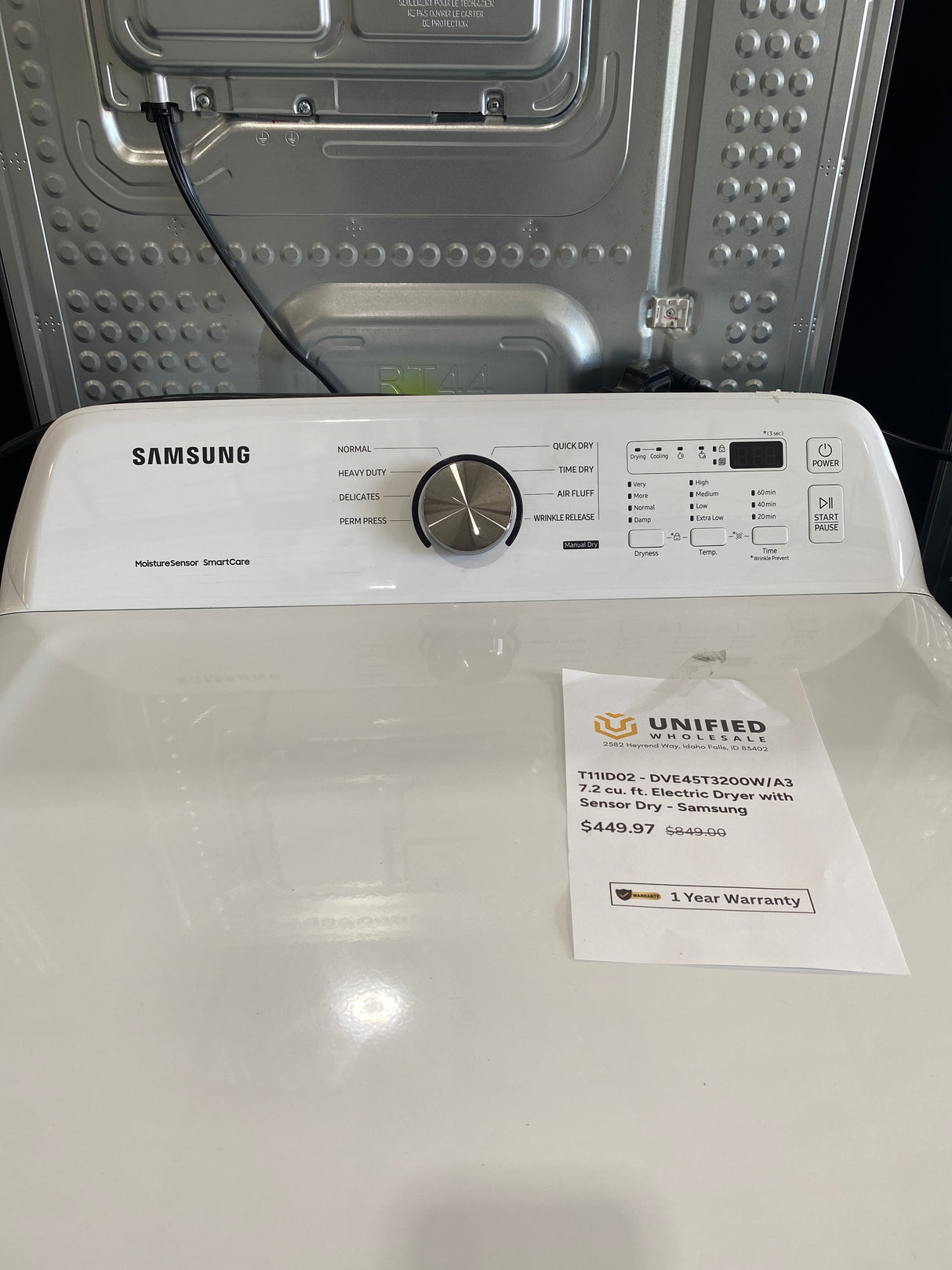 T11ID02 Samsung 7.2 cu ft Electric Dryer with Sensor Dry DVE45T3200W –