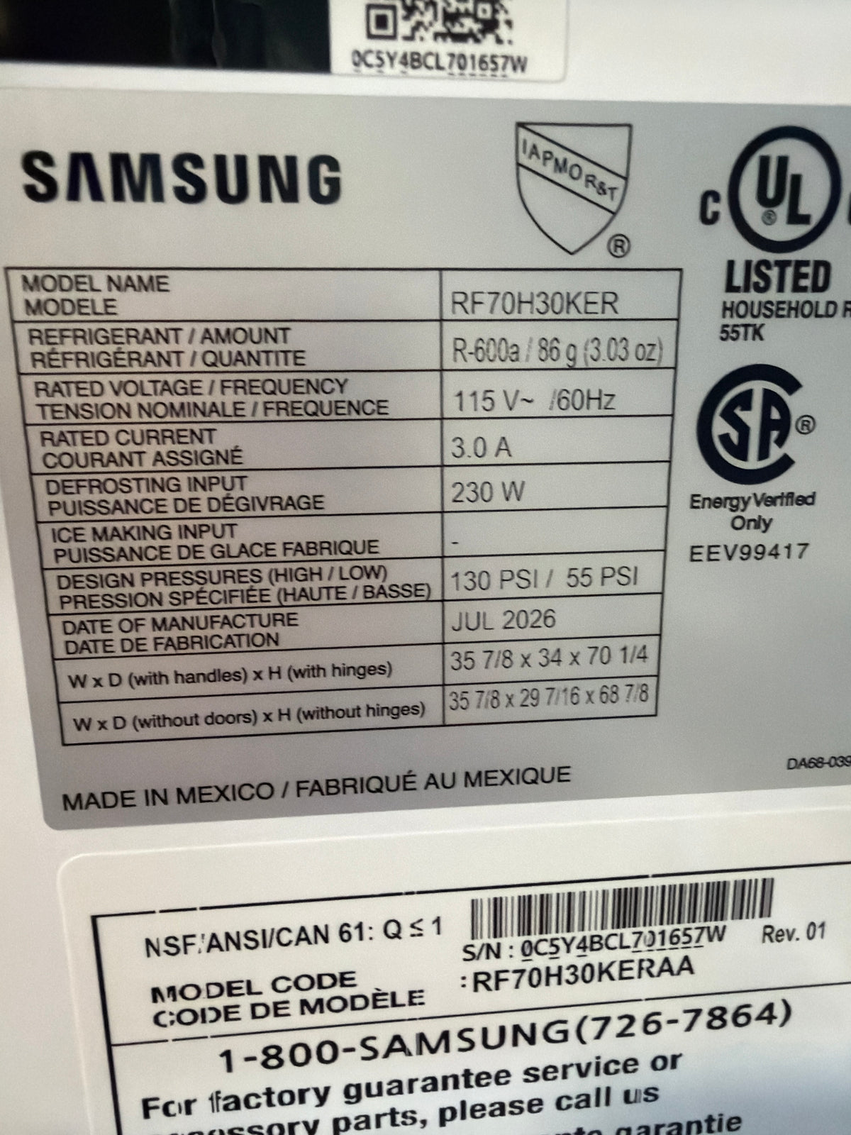 Samsung 30 cu ft French Door Refrigerator RF70H30KERAA – T2NP30