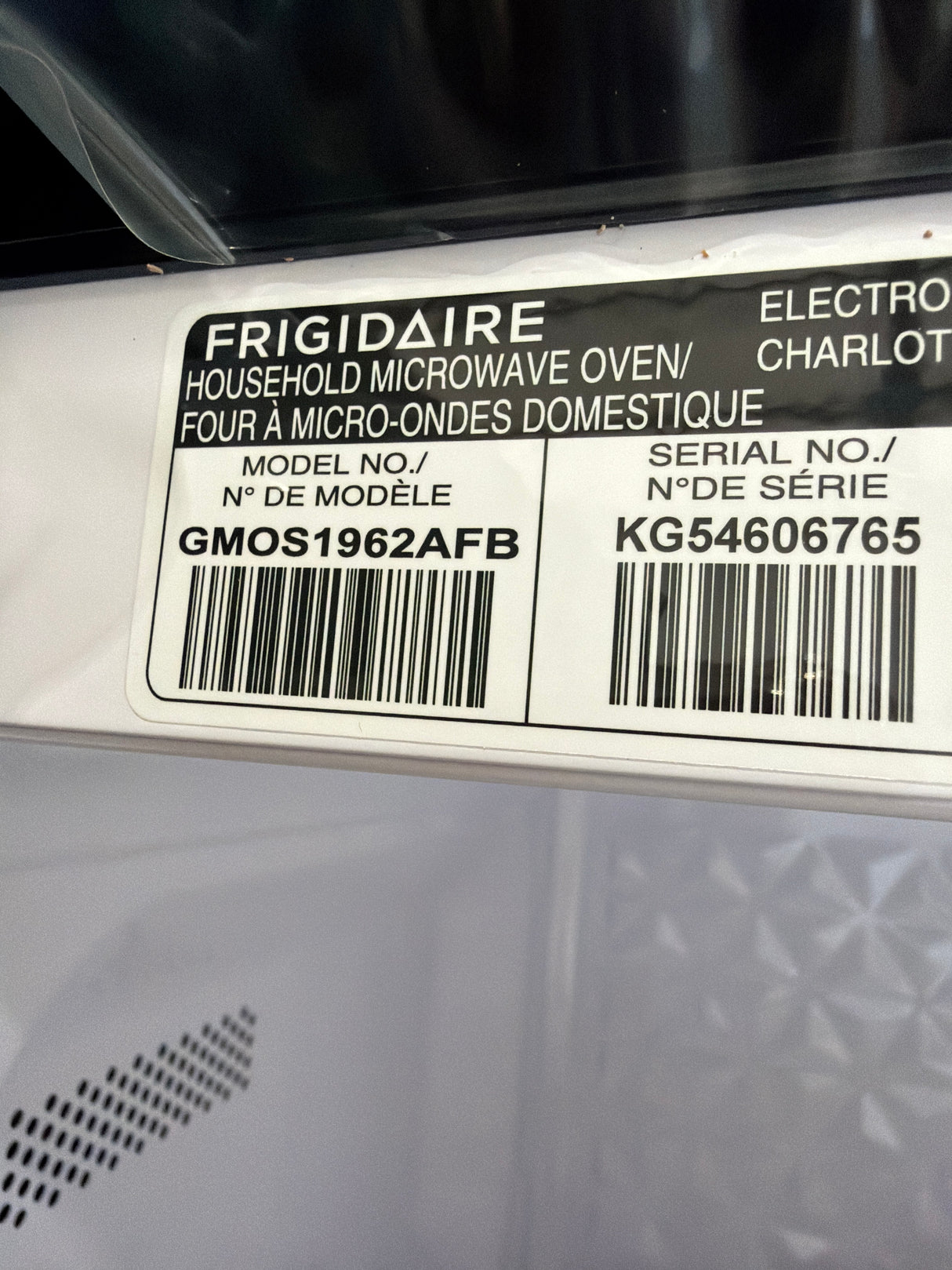 T9ID45 - Frigidaire GMOS1962AF Over-the-Range Microwave