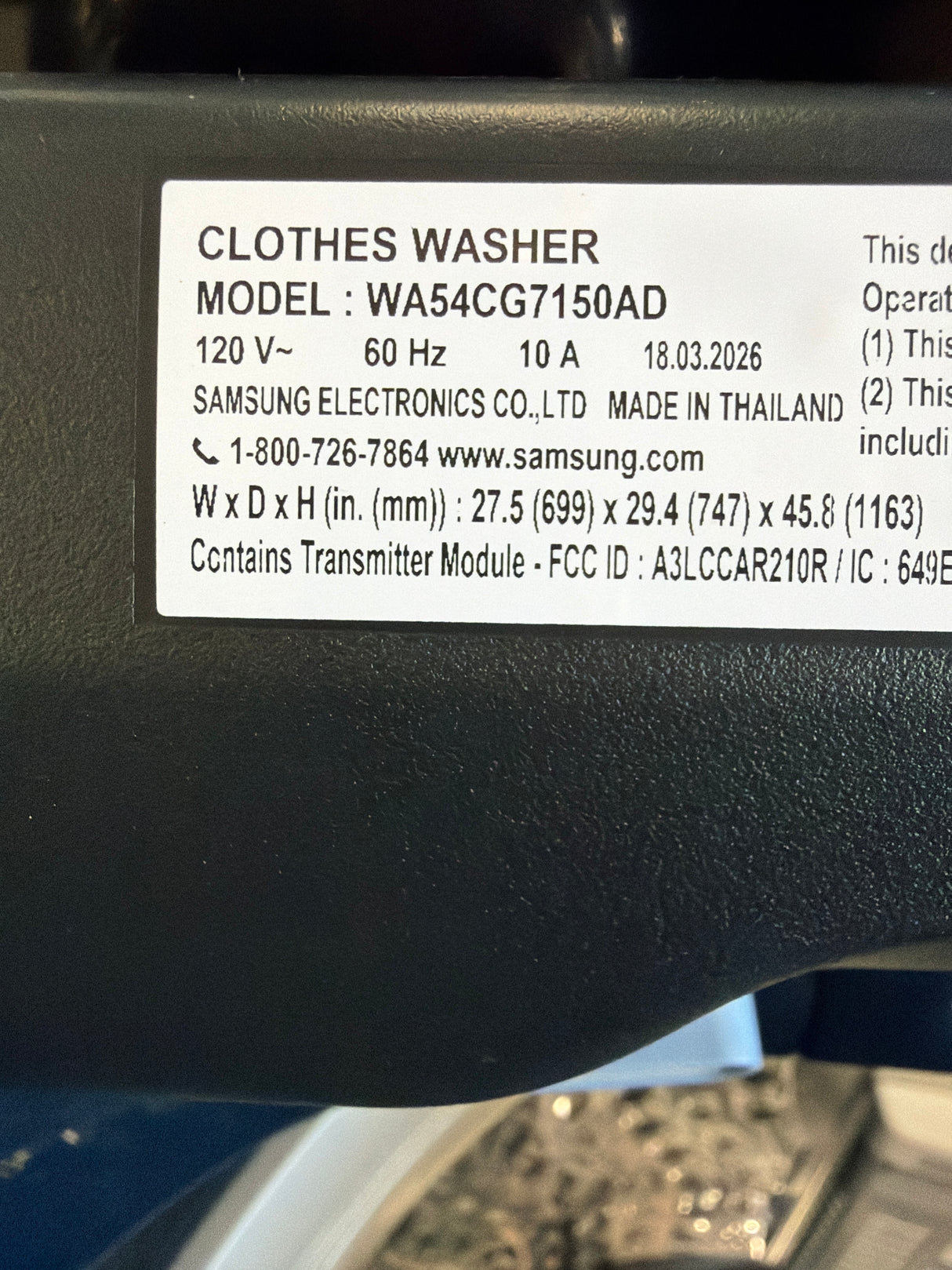 T8ID36 - Samsung WA54CG7150ADA4 Smart Top Load Washer