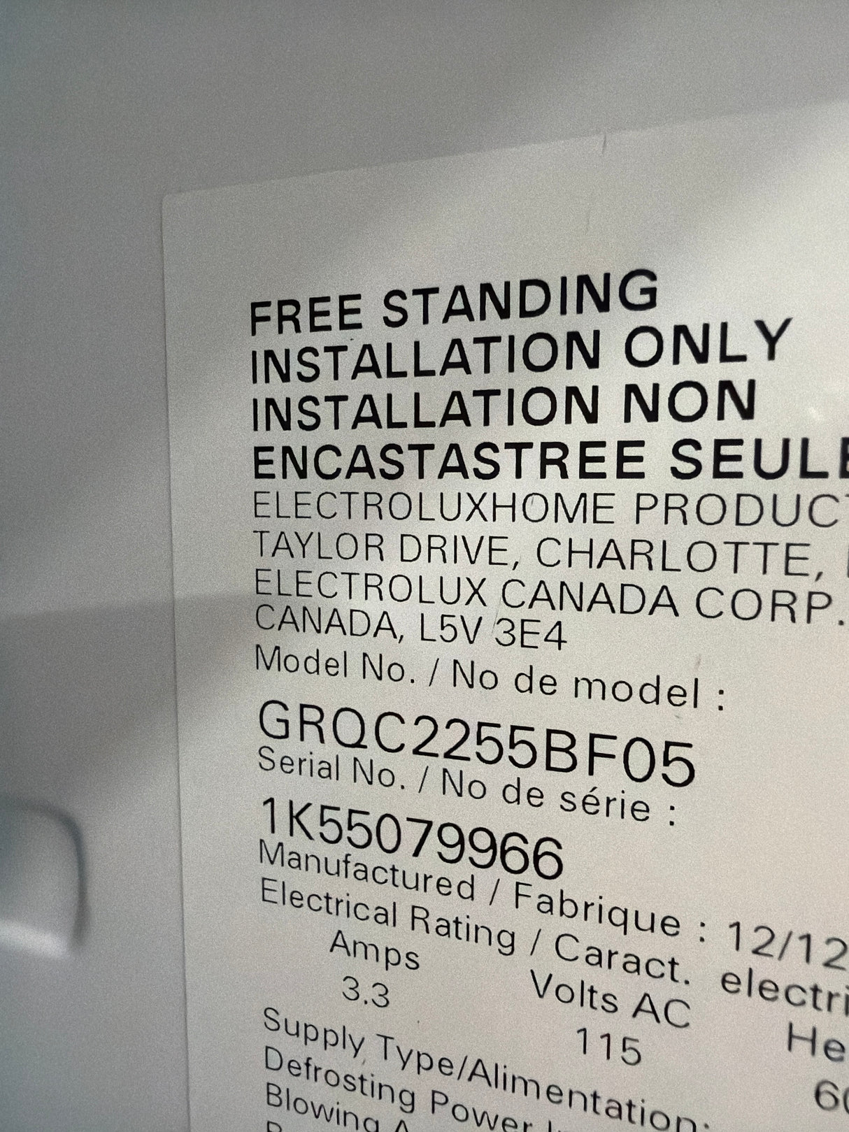 T9ID53 - Frigidaire GRQC2255BF 4-Door Refrigerator