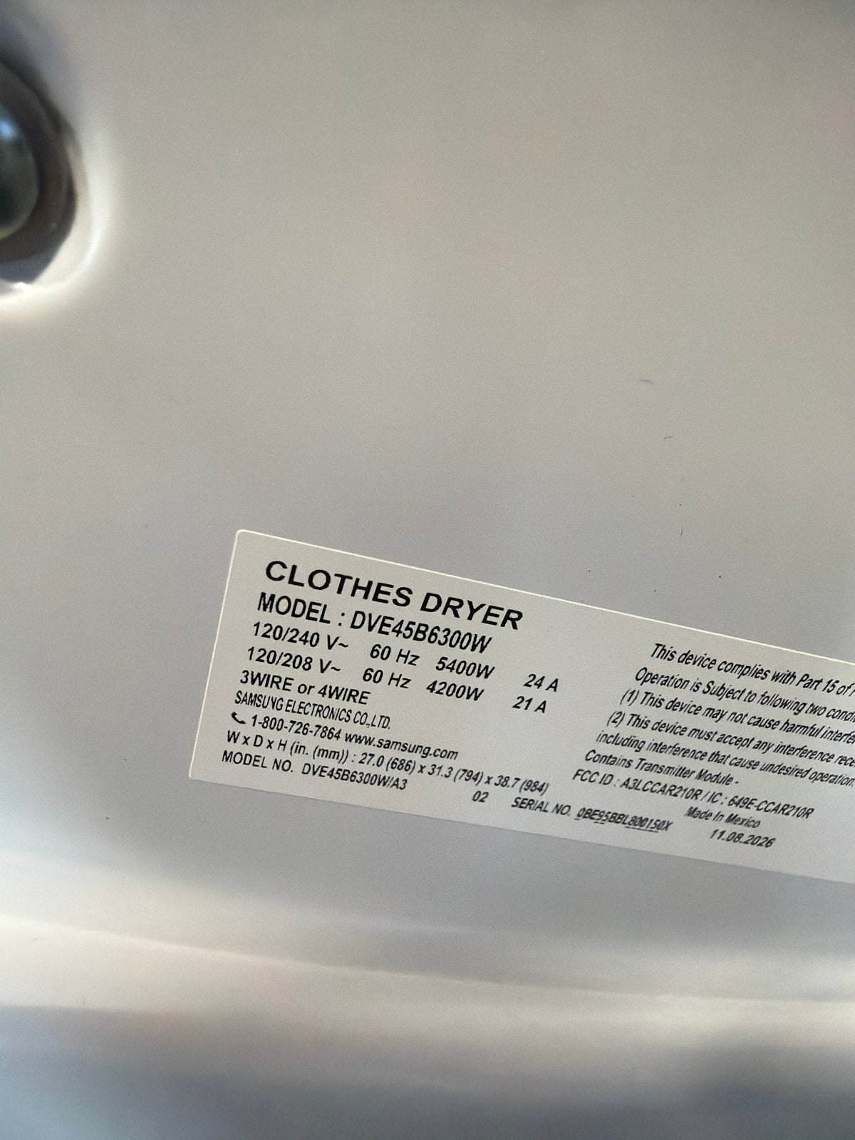 Samsung 7.5 cu ft Smart Electric Dryer with Steam Sanitize+ DVE45B6300W/A3 – T2NP03