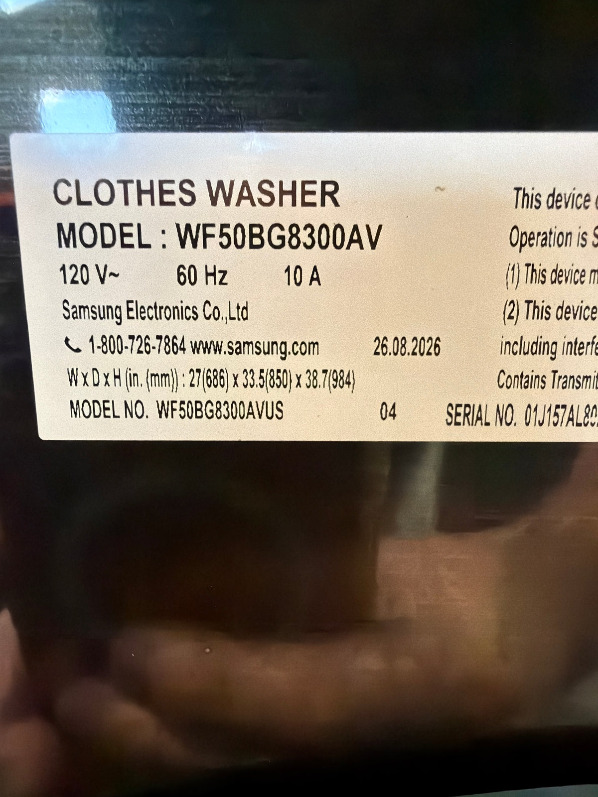 Samsung 5.0 cu ft Smart Front Load Washer WF50BG8300AVUS – T2NP38