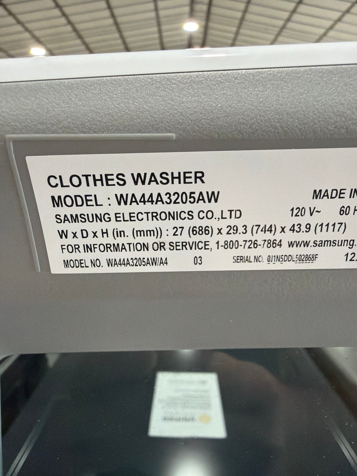 T12ID33 - Samsung WA44A3205AW/A4 4.4 cu. ft. Top Load Washer