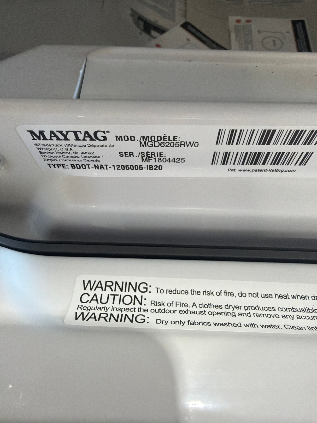 T10ID22 – MGD6205RW 7.4 Cu. Ft. Gas Dryer – Maytag