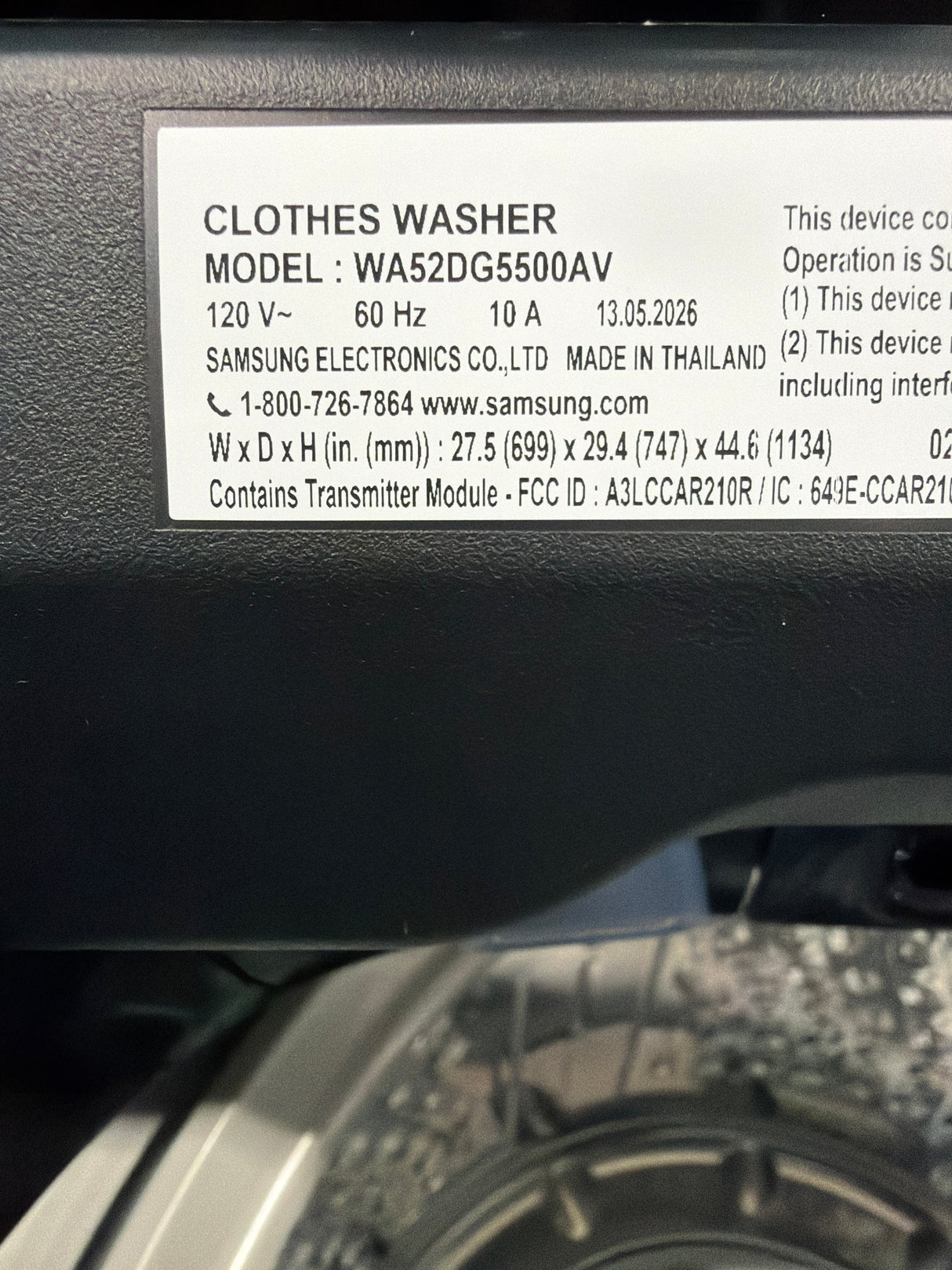 T12ID30 - Samsung WA52DG5500AVUS 6.0 cu. ft. Top Load Washer