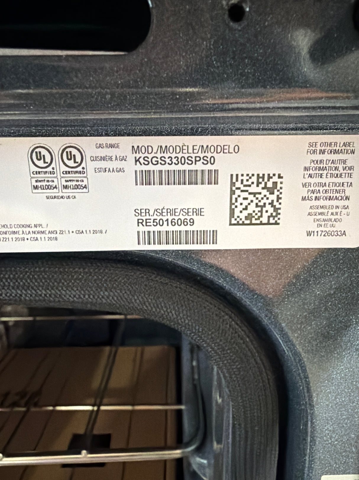 T10ID50 – KSGS330SPS Slide-In Gas Range – KitchenAid