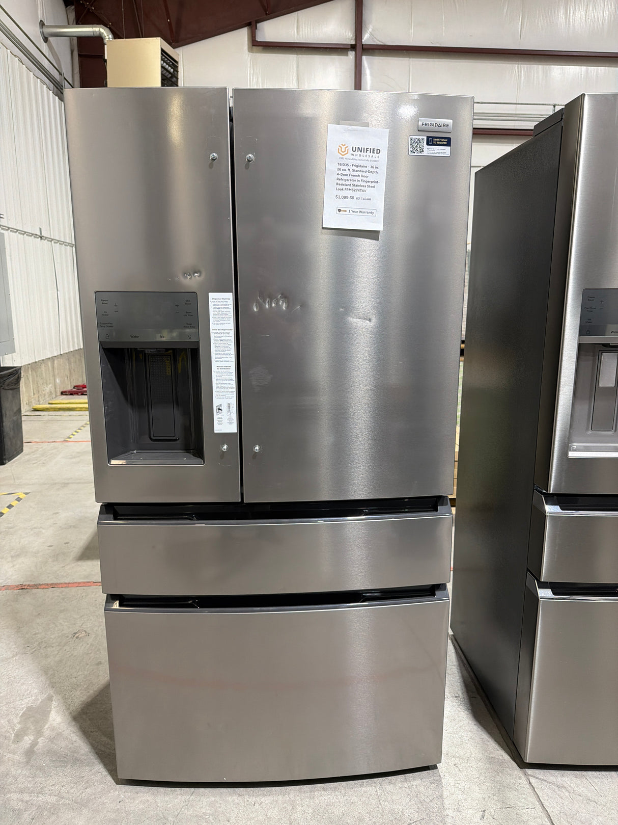 T6ID35 - Frigidaire - 36 in. 26 cu. ft. Standard-Depth 4-Door French Door Refrigerator in Fingerprint-Resistant Stainless Steel Look FRMS274TAV