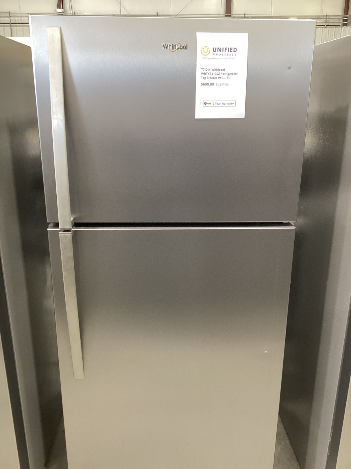 T7ID14 Whirlpool WRTX7419SZ Refrigerator Top Freezer 19 Cu. Ft.