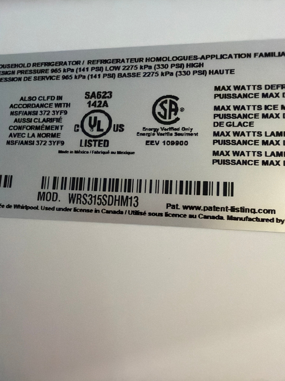 Whirlpool 24.6 cu ft Side-by-Side Refrigerator WRS315SDHM - scratch and dent, Nampa ID (photo 5)