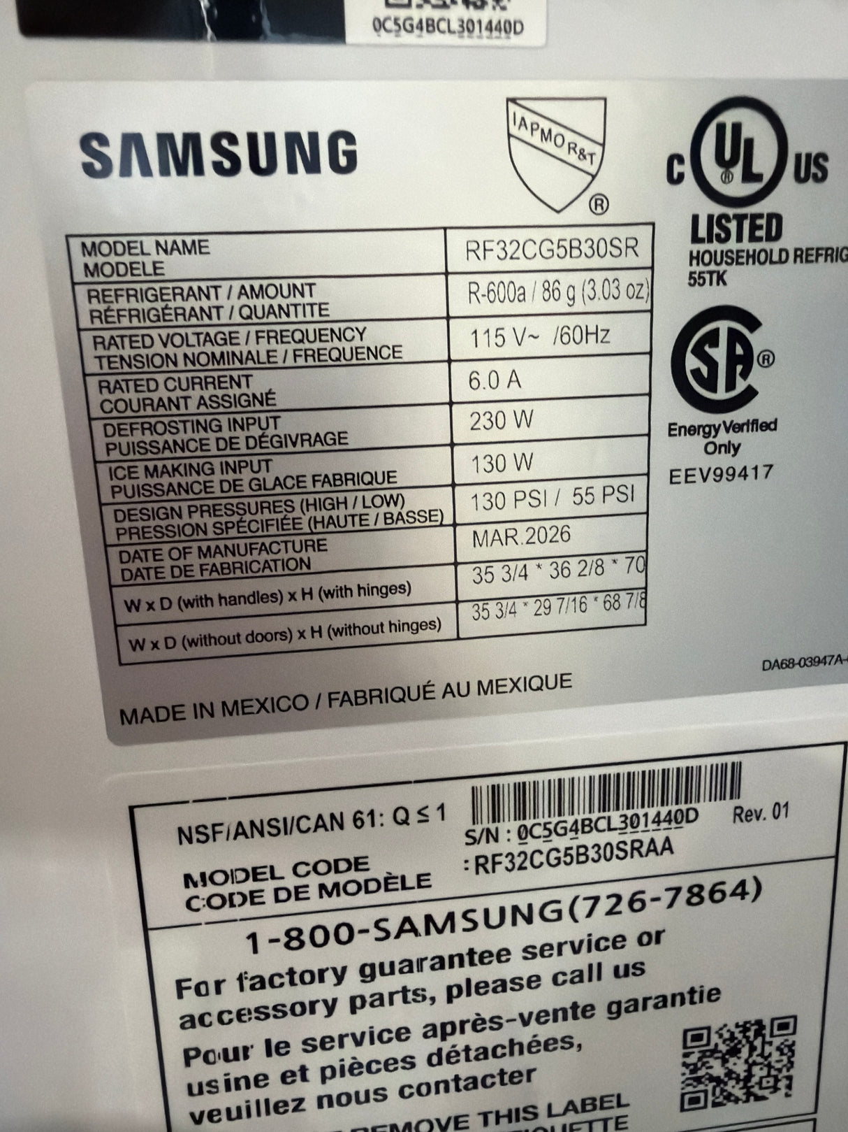 T8ID24 - Samsung RF32CG5B30SRAA Bespoke French Door Refrigerator