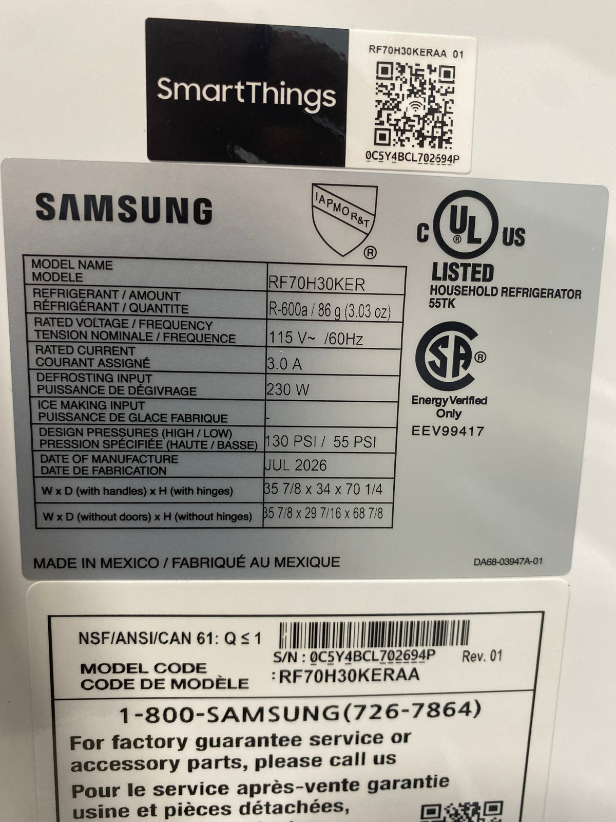 T13ID02 – RF70H30KERAA 29.5 Cu. Ft. French Door Refrigerator – Samsung
