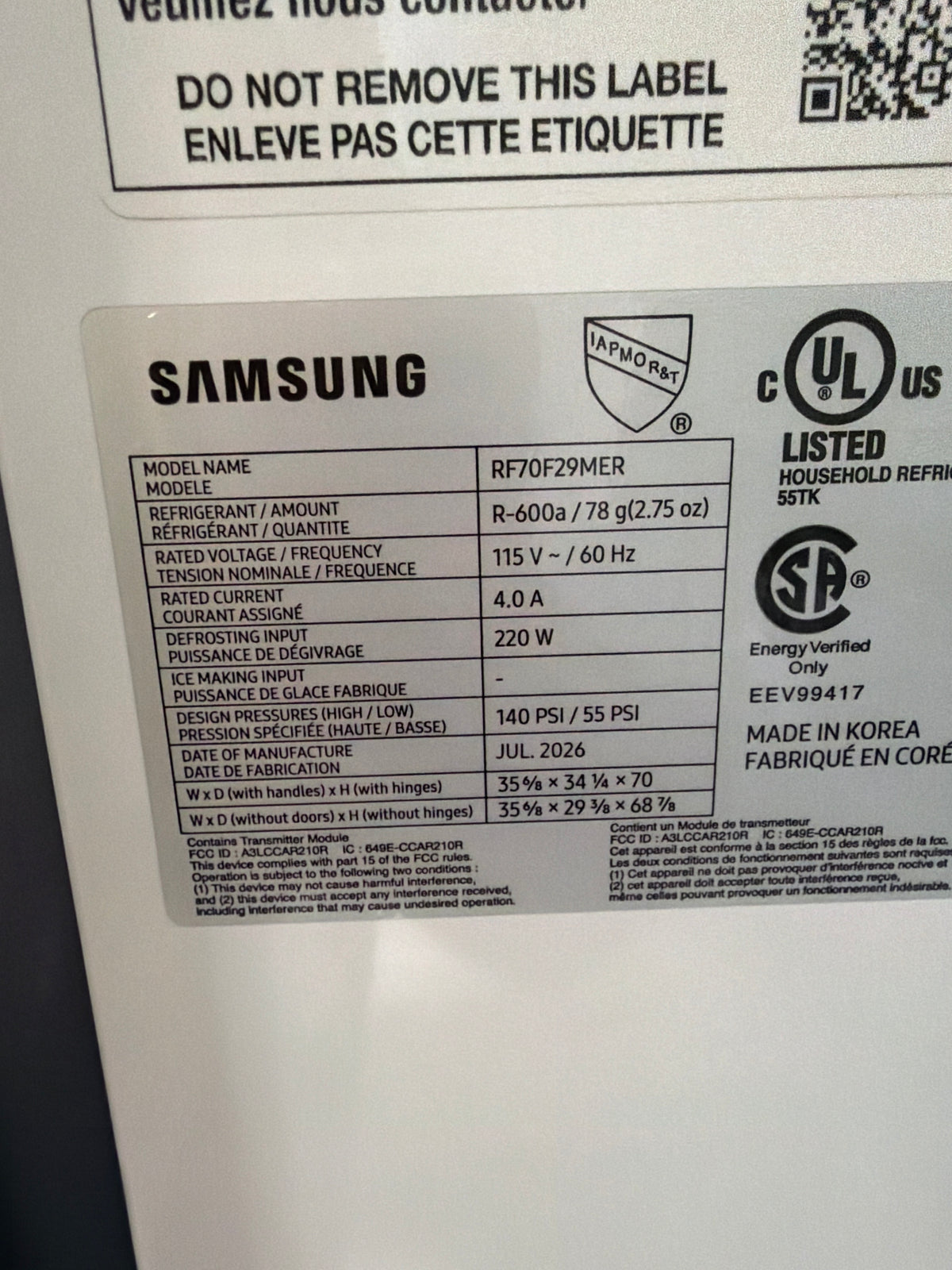 T13ID13 – RF70F29MERAA 29 Cu. Ft. 4-Door French Door Refrigerator – Samsung