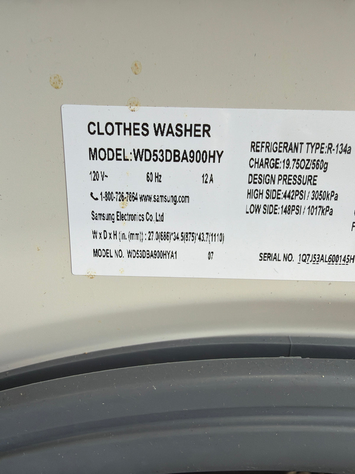 T13ID48 – WD53DBA900HYA1 5.3 Cu. Ft. Bespoke AI All-in-One Washer & Dryer – Samsung