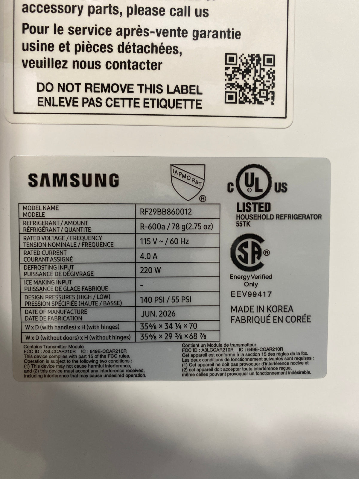 T13ID03 – RF29BB860012AA 29 Cu. Ft. 4-Door French Door Refrigerator – Samsung