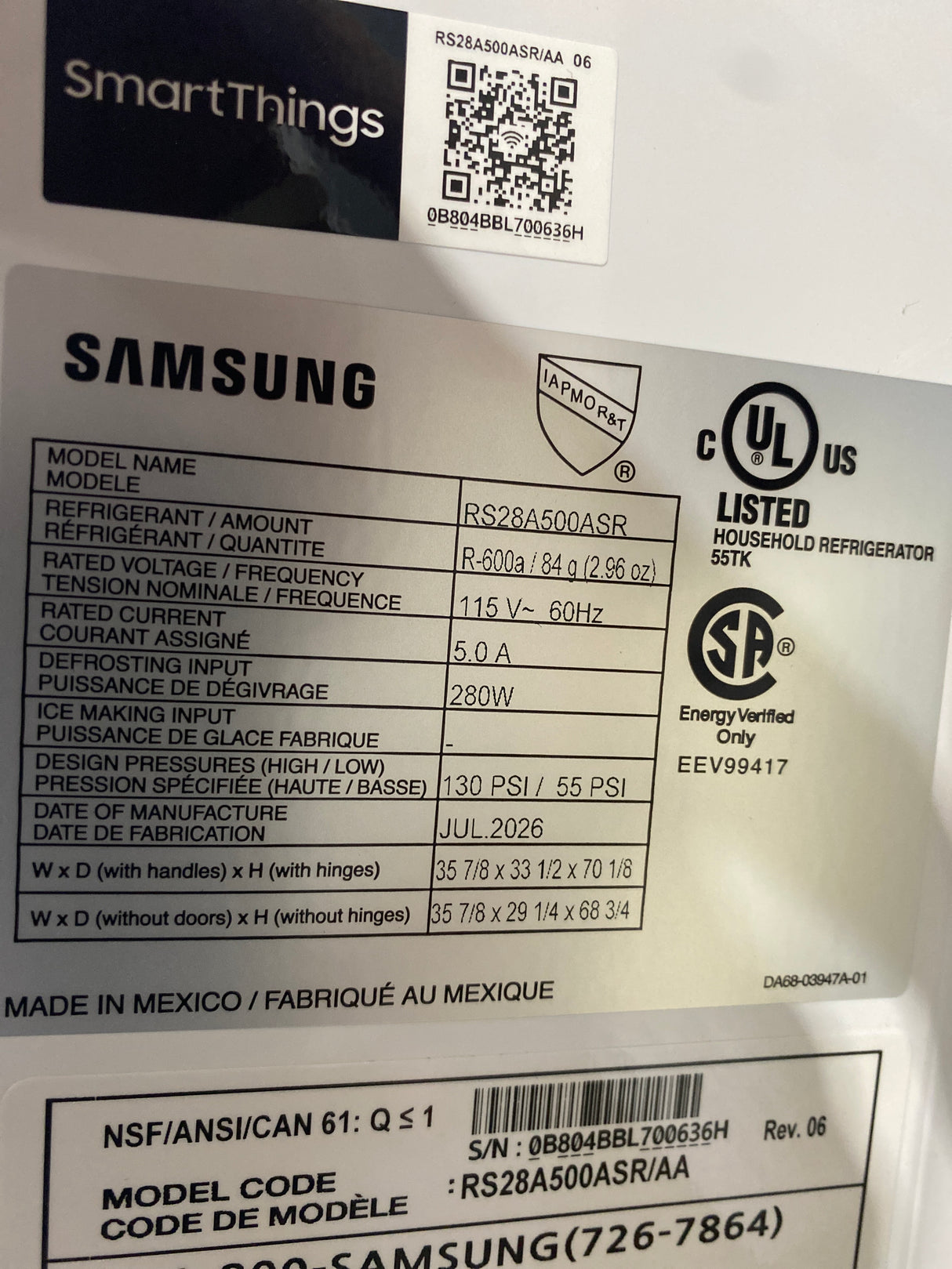 T12ID18 - Samsung RS28A500ASR/AA 28 cu. ft. Side-by-Side Refrigerator