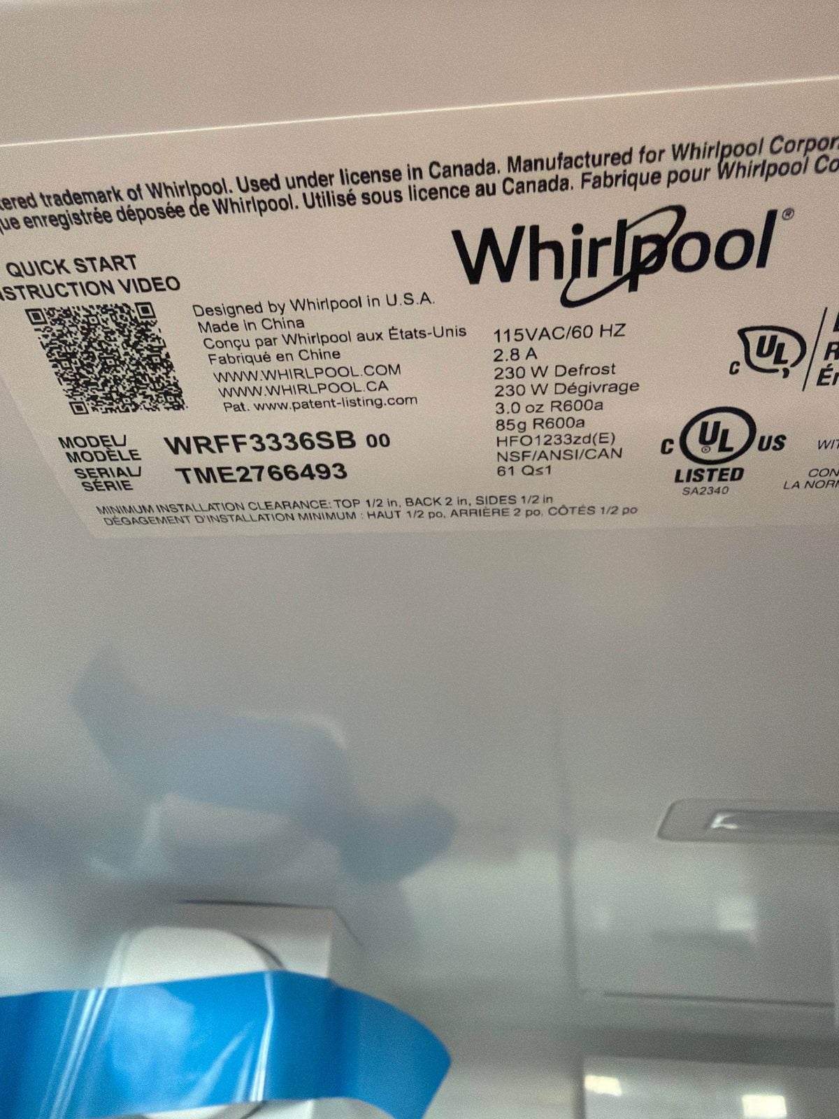 Whirlpool 31 cu ft French Door Refrigerator WRFF3336SB - scratch and dent, Nampa ID (photo 5)