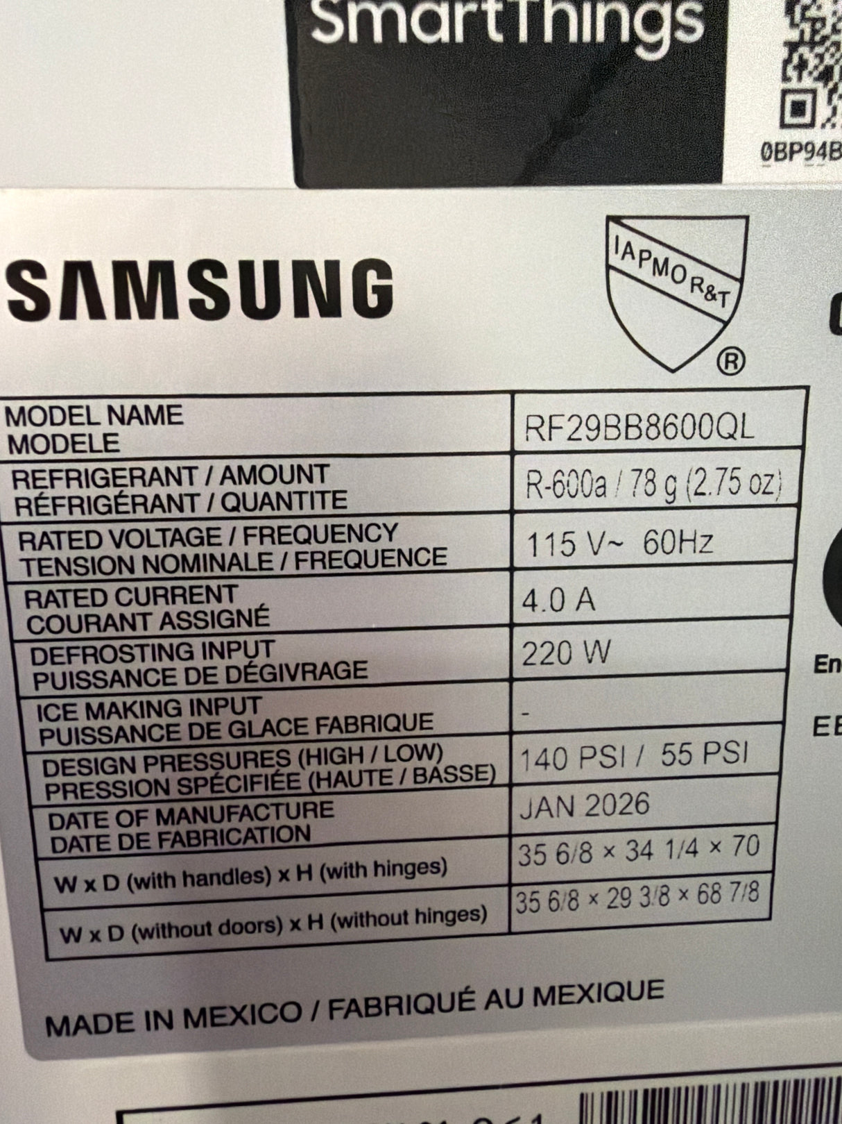 T8ID22 - Samsung RF29BB8600QLAA Bespoke 4-Door French Door Refrigerator