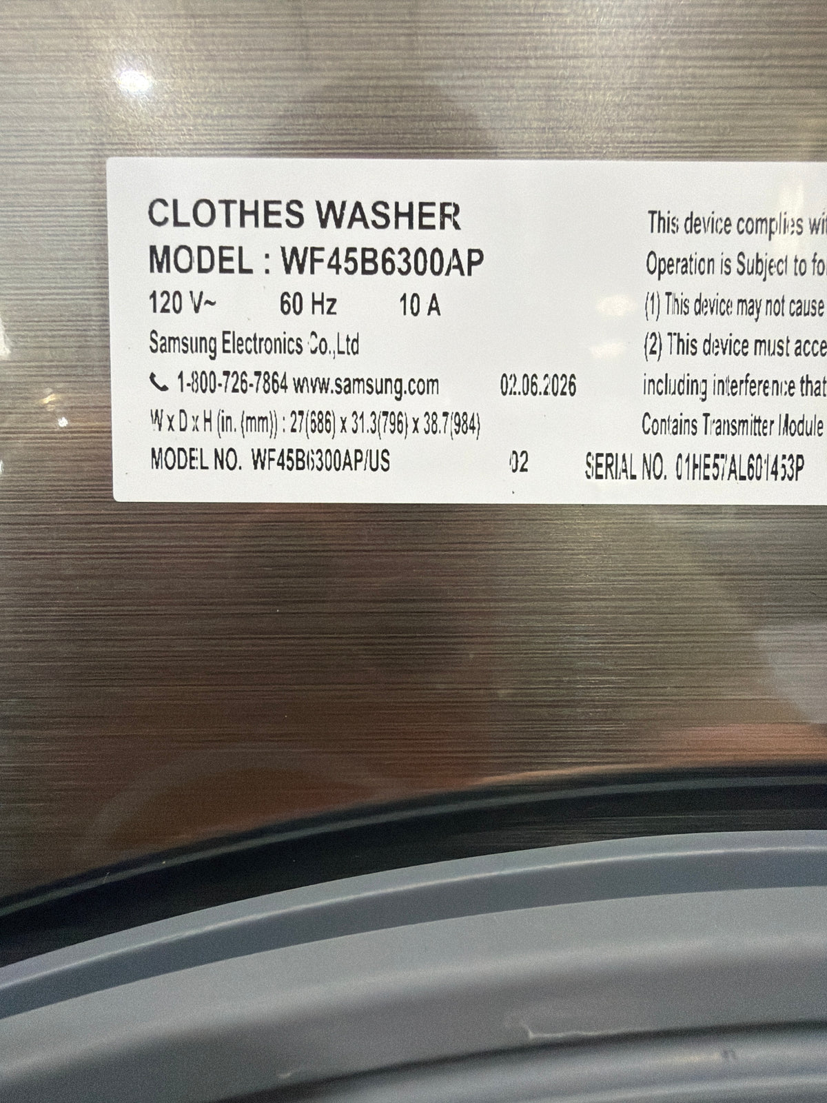 T13ID34 – WF45B6300AP/US 4.5 Cu. Ft. Smart Front Load Washer – Samsung