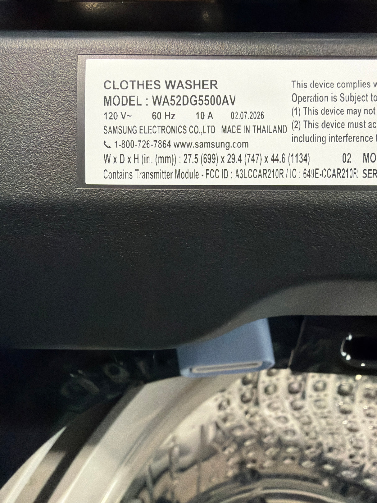 T12ID28 - Samsung WA52DG5500AVUS 6.0 cu. ft. Top Load Washer
