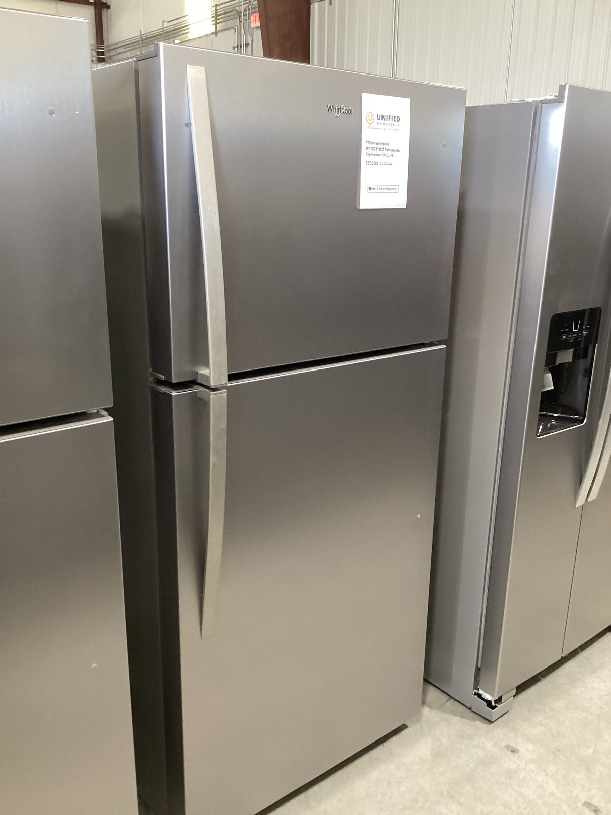 T7ID14 Whirlpool WRTX7419SZ Refrigerator Top Freezer 19 Cu. Ft.