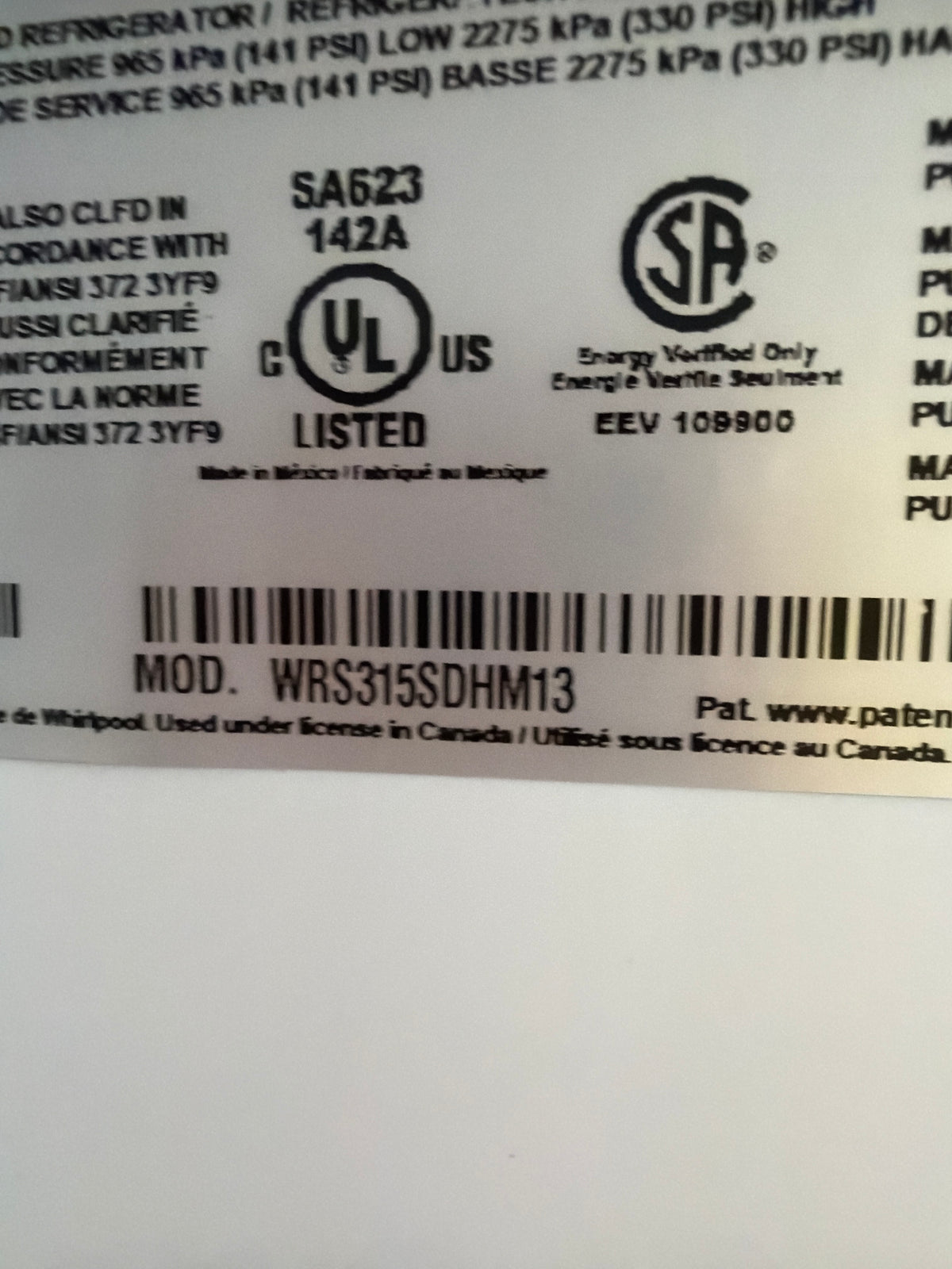 Whirlpool 24.6 cu ft Side-by-Side Refrigerator WRS315SDHM - scratch and dent, Nampa ID (photo 5)