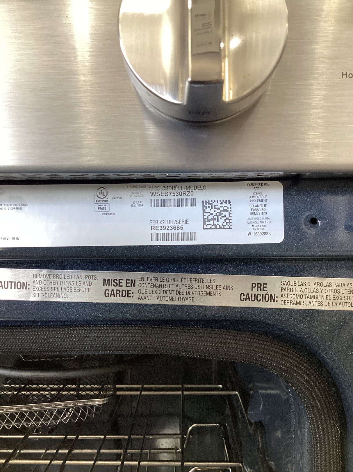 T7ID22 Whirlpool WSES7530RZ Range Electric Air Fry + Steam