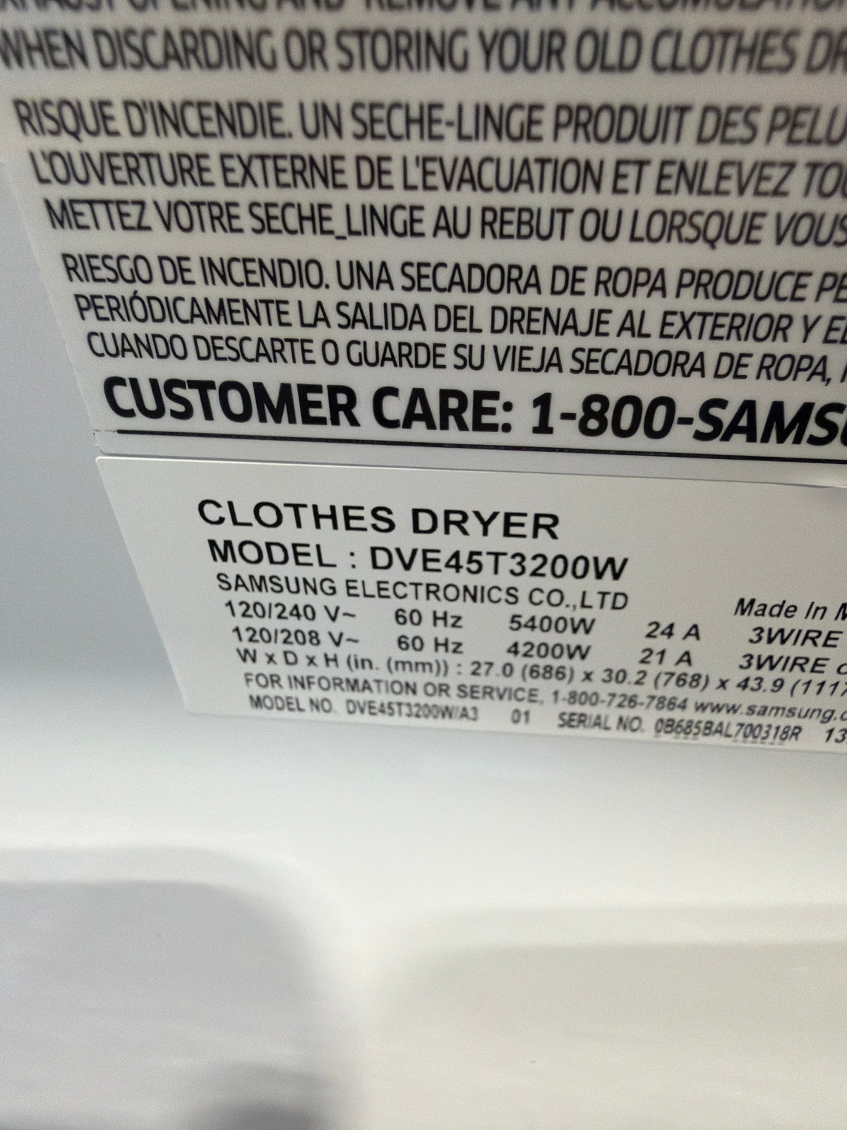 Samsung 7.2 cu ft Electric Dryer DVE45T3200W/A3 – T2NP04