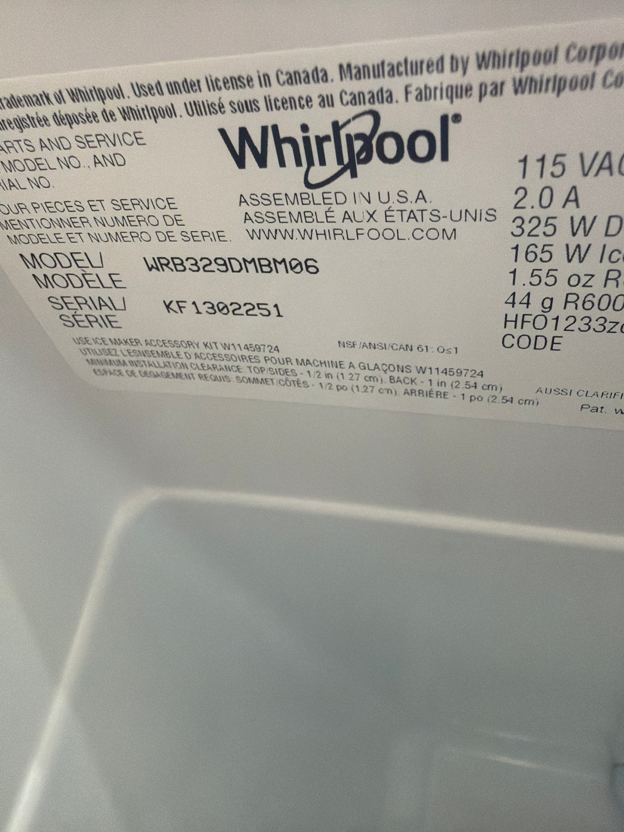 T10ID25 – WRB329DMBM 30-Inch Bottom-Freezer Refrigerator – Whirlpool
