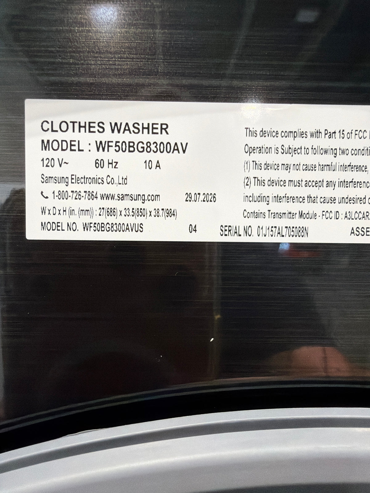 Samsung 5.0 cu ft Smart Front Load Washer WF50BG8300AVUS – T2NP36