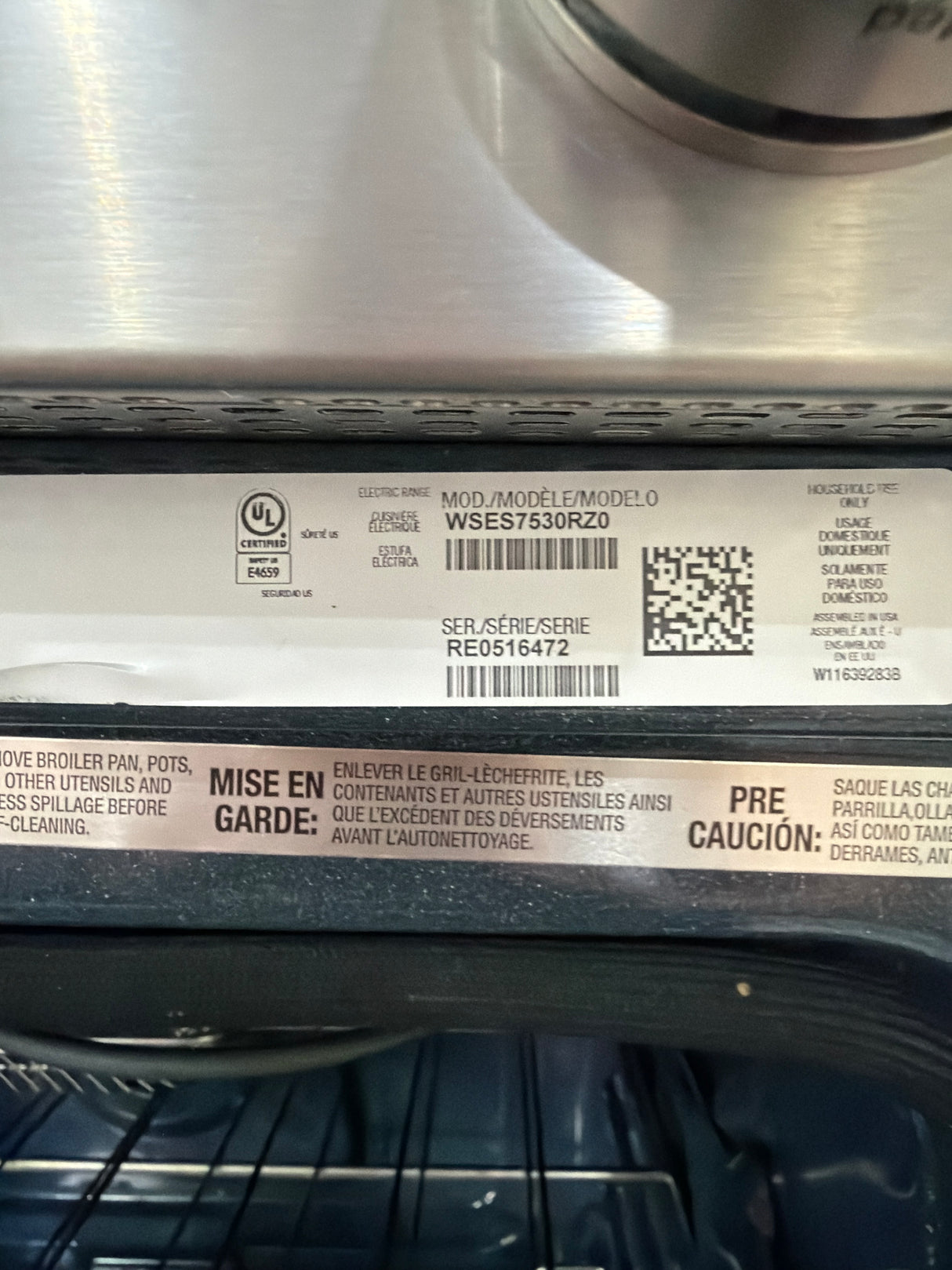 T7ID24 Whirlpool WSES7530RZ Range Electric Air Fry + Steam
