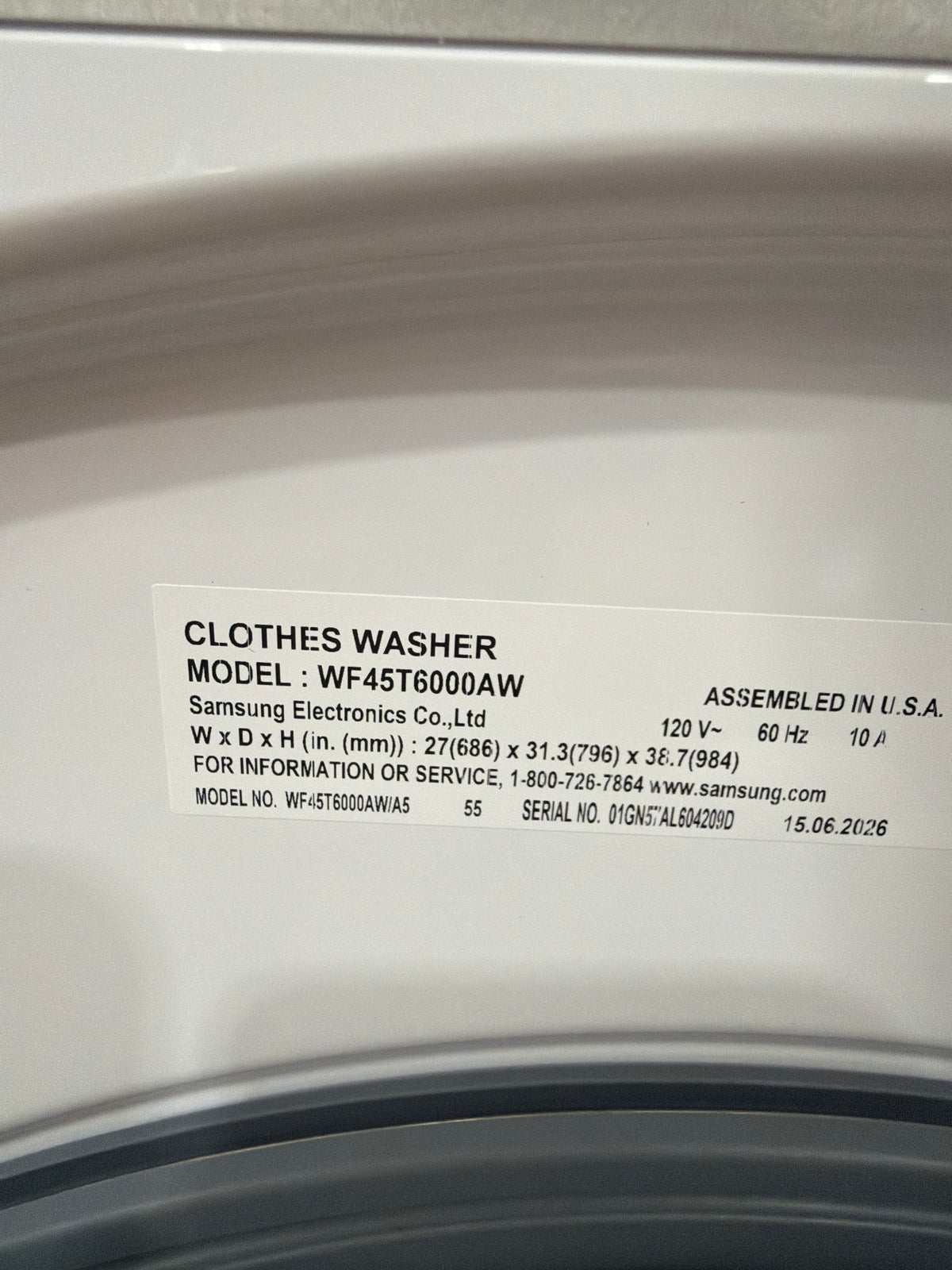 T13ID32 – WF45T6000AW/A5 4.5 Cu. Ft. Front Load Washer – Samsung