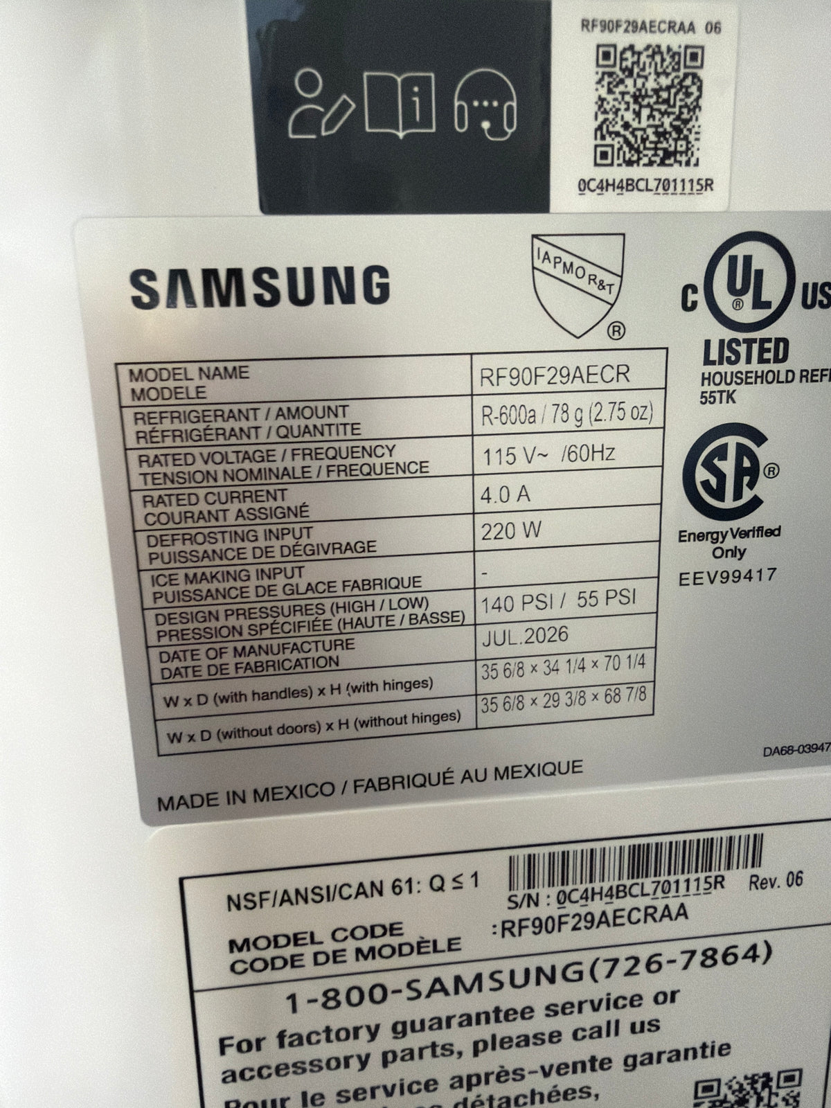 T13ID04 – RF90F29AECRAA 28.6 Cu. Ft. 4-Door French Door Refrigerator – Samsung