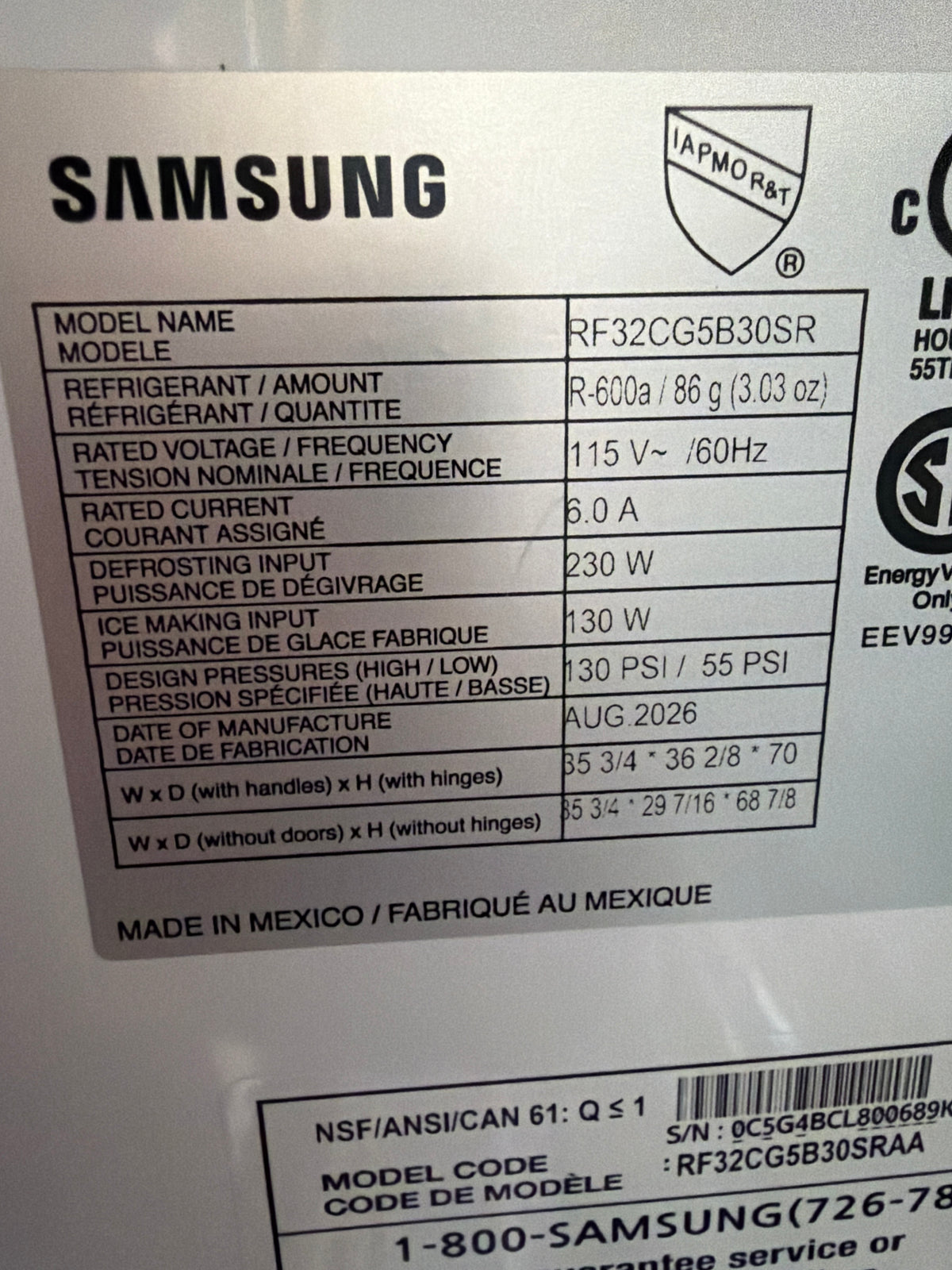 Samsung 32 cu ft French Door Refrigerator RF32CG5B30SRAA – T2NP29