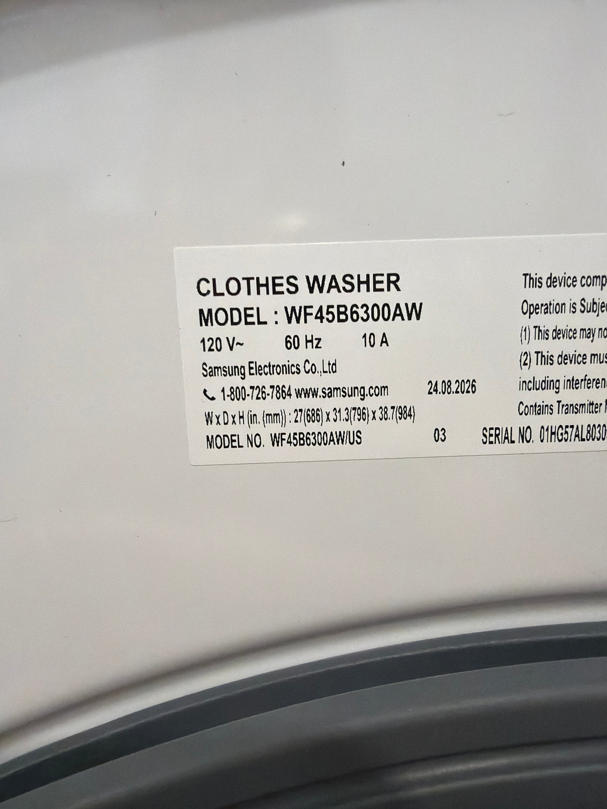 T13ID33 – WF45B6300AW/US 4.5 Cu. Ft. Smart Front Load Washer – Samsung
