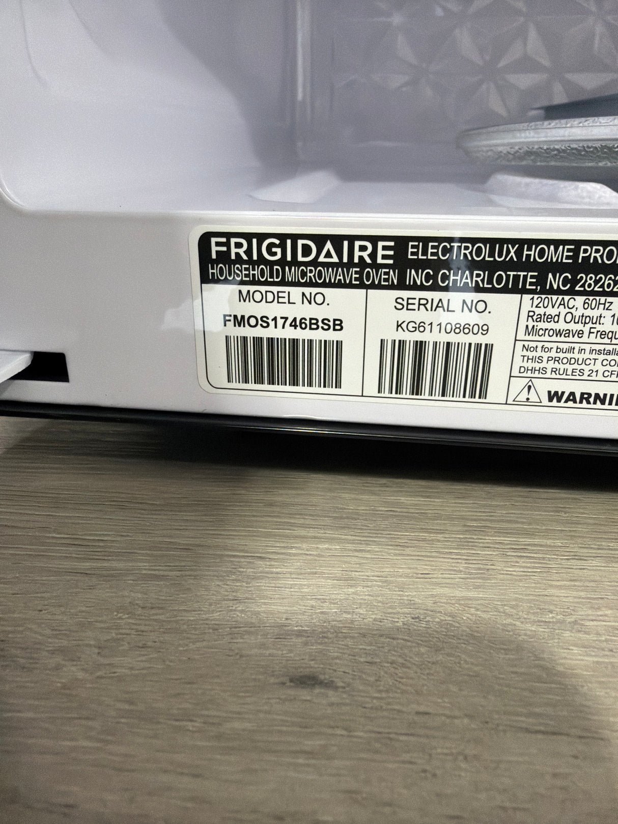 T9ID26 - Frigidaire FMOS1746BS Over-the-Range Microwave