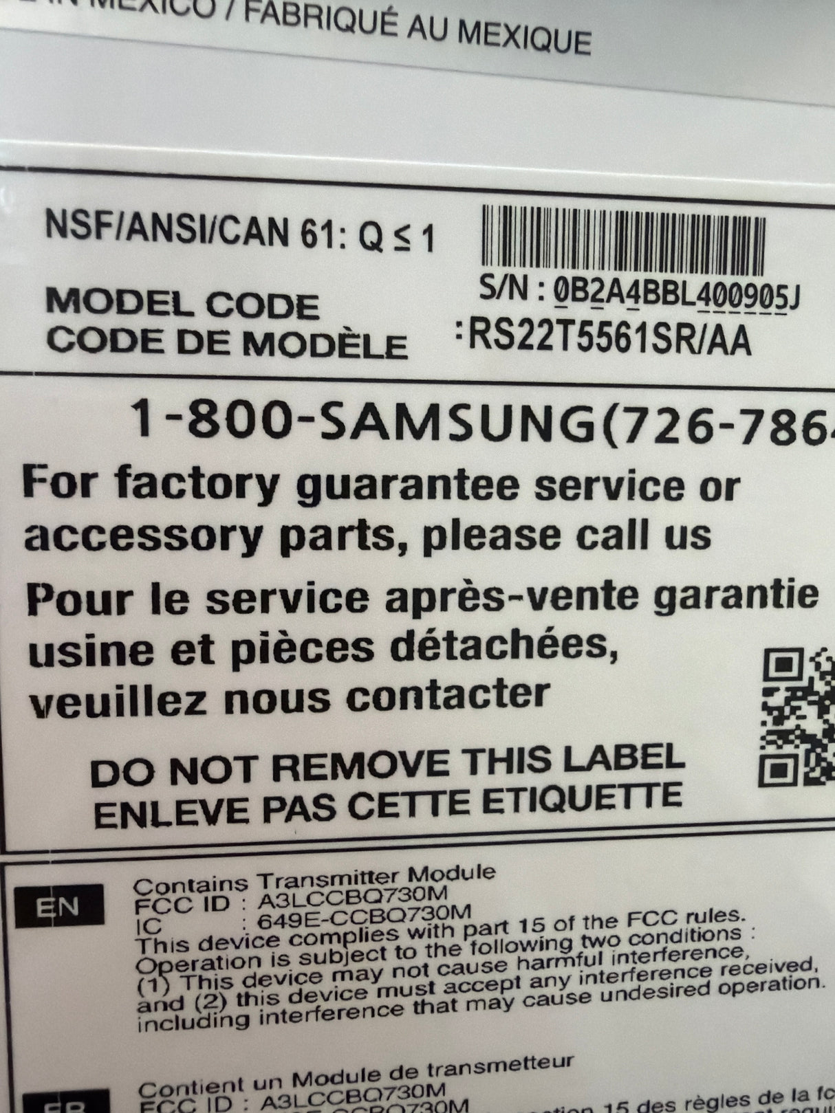T8ID31 - Samsung RS22T5561SR/AA Side-by-Side Refrigerator