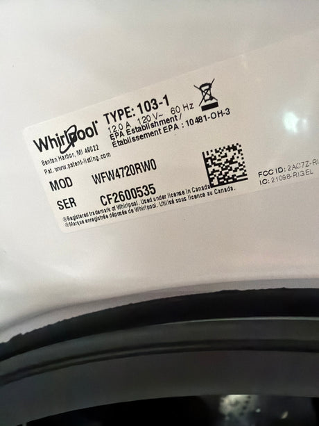 Whirlpool 4.5 cu ft Front Load Washer WFW4720RW - scratch and dent, Nampa ID (photo 5)