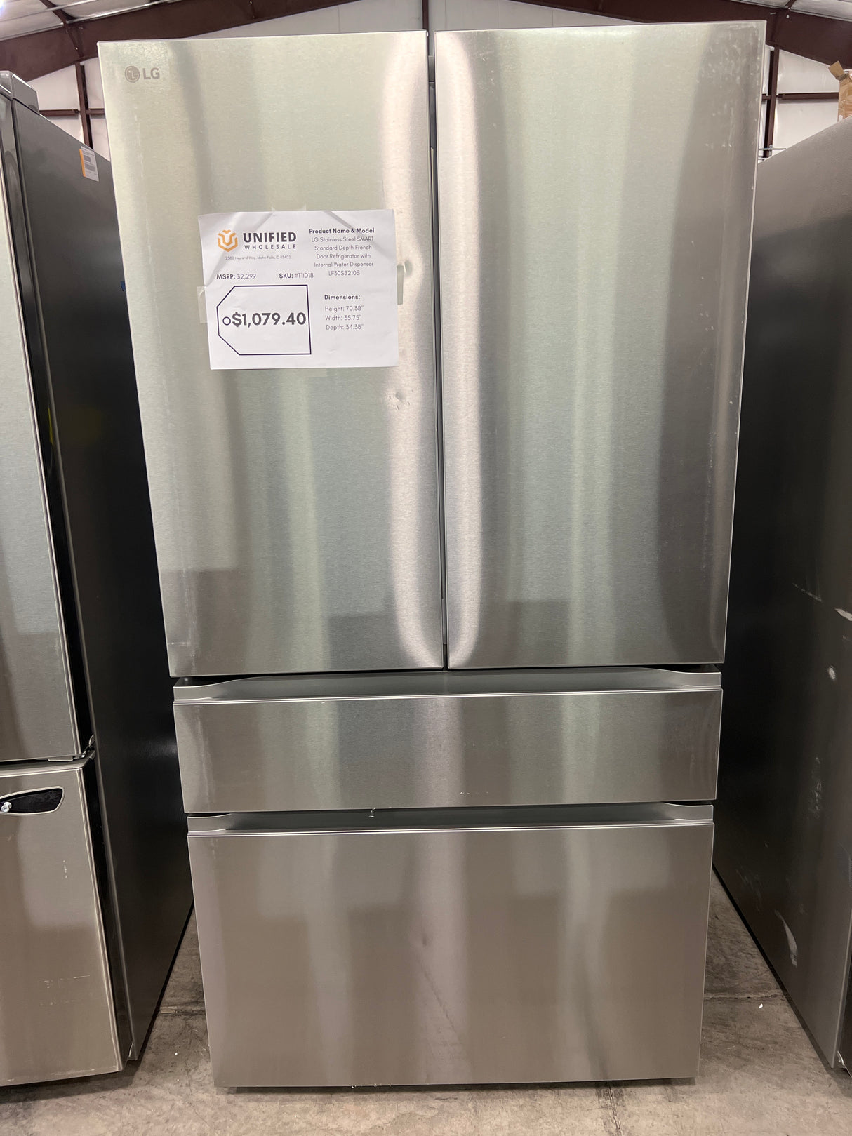 LF30S8210S LG Stainless Steel SMART Standard Depth French Door Refrigerator with Internal Water Dispenser T1ID18