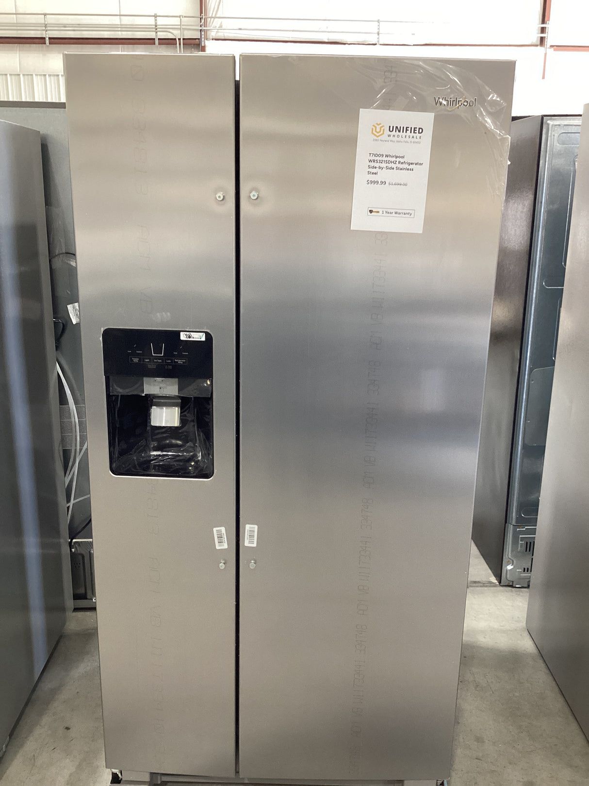 T7ID09 Whirlpool WRS321SDHZ Refrigerator Side-by-Side Stainless Steel