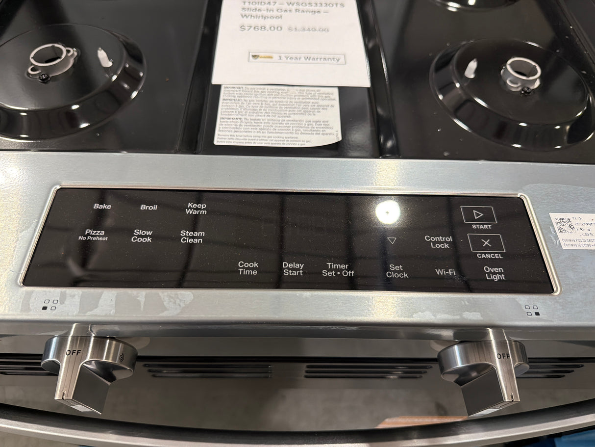 T10ID47 – WSGS3330TS Slide-In Gas Range – Whirlpool