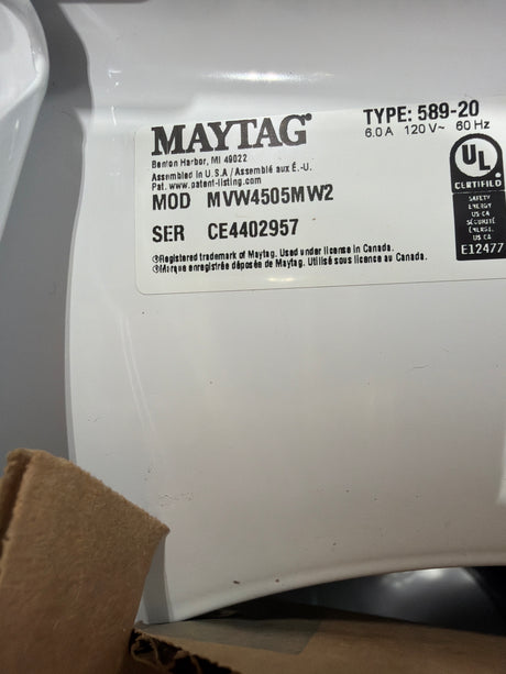 Maytag 4.5 cu ft High Efficiency Top Load Washer MVW4505MW - scratch and dent, Nampa ID (photo 5)