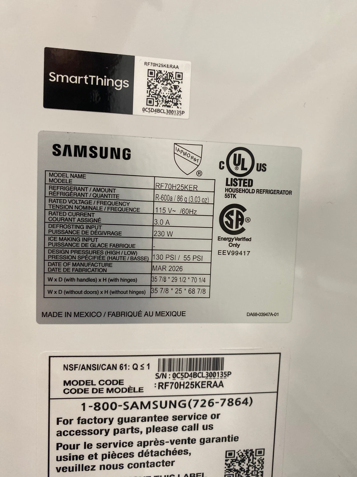 T13ID18 – RF70H25KERAA 23.5 Cu. Ft. French Door Refrigerator – Samsung  Description